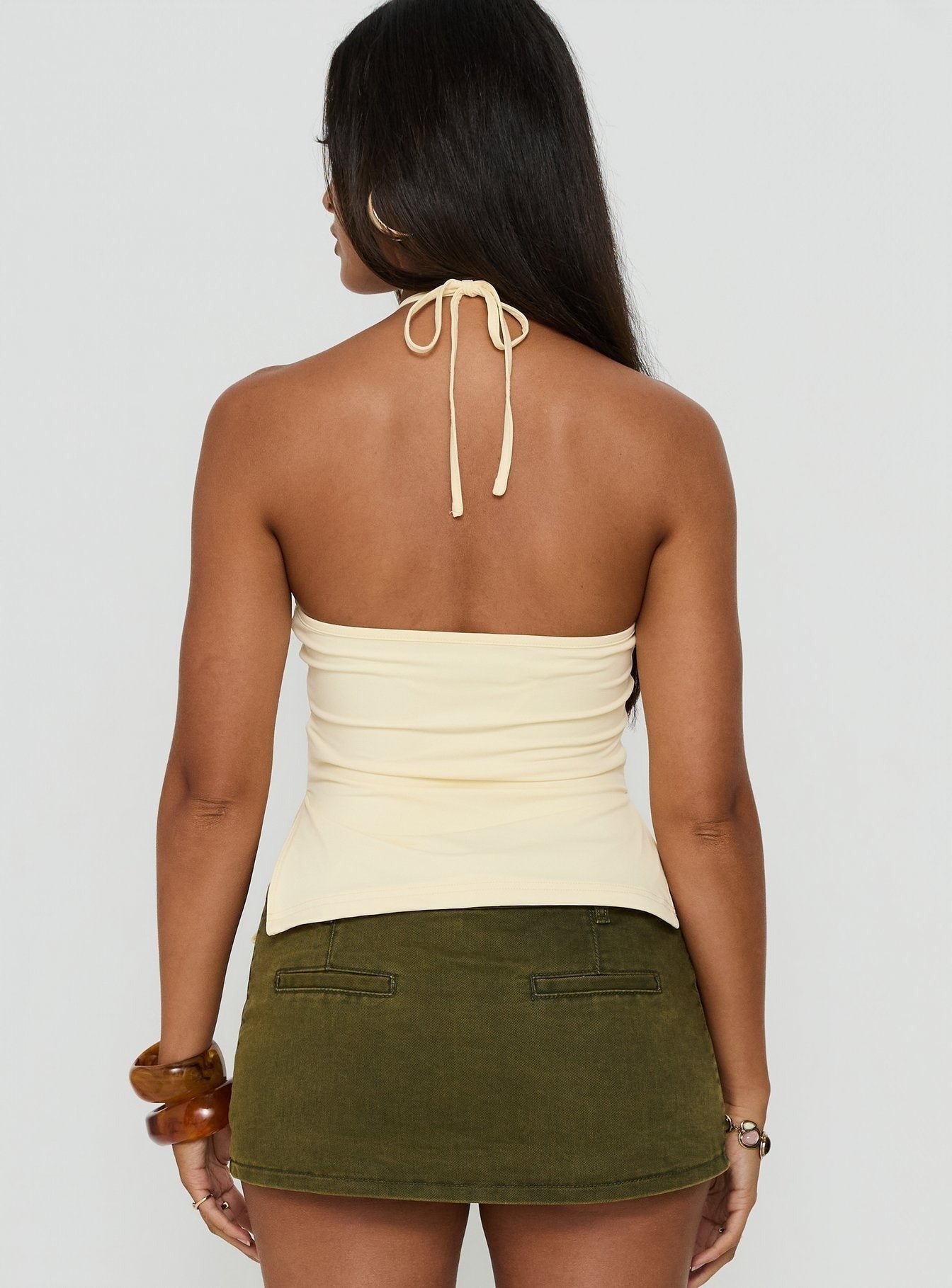 Eiva Arrowneck Button Detail Top Lemon