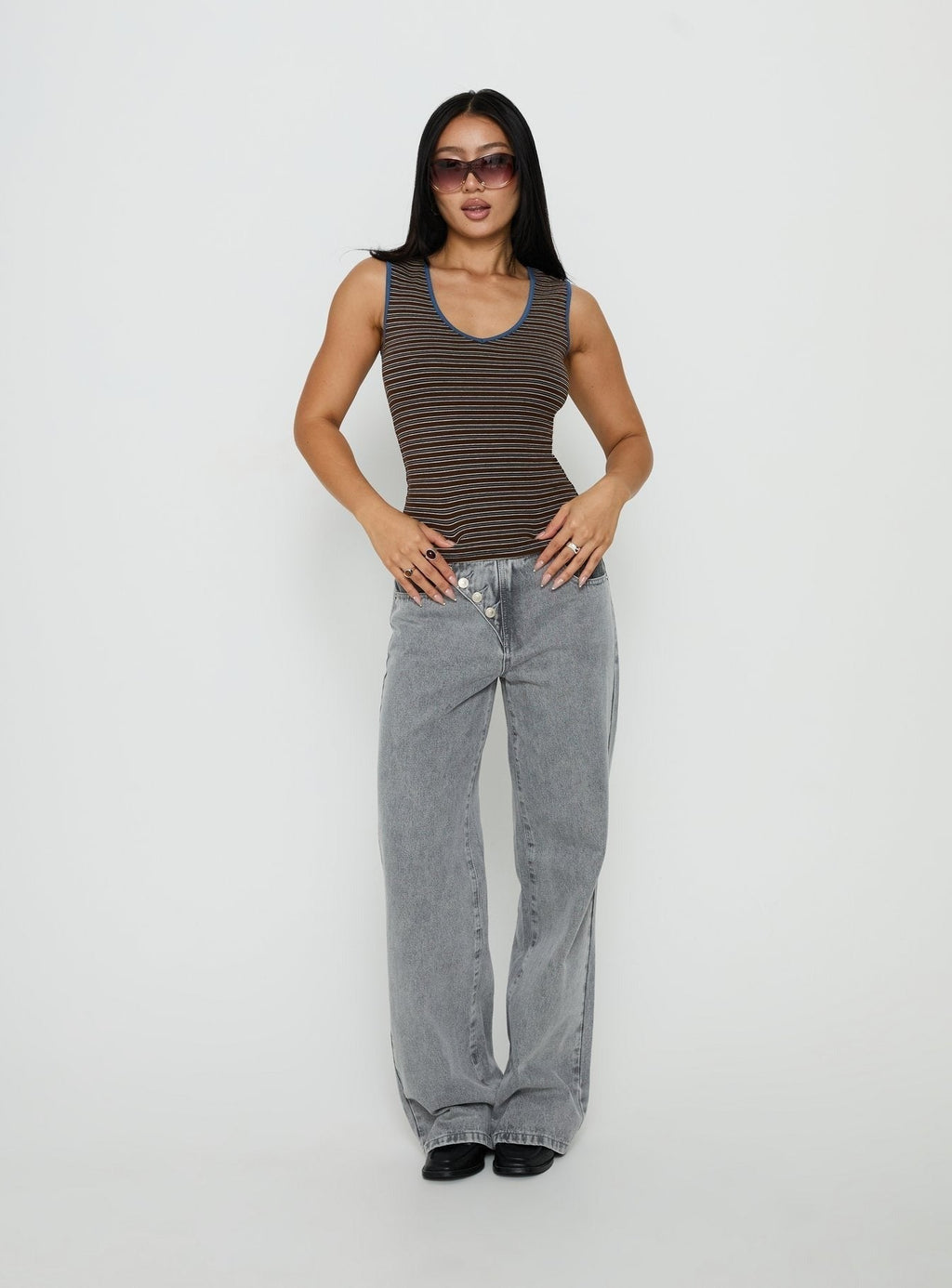 Truce V Neck Tank Top Multi Stripe