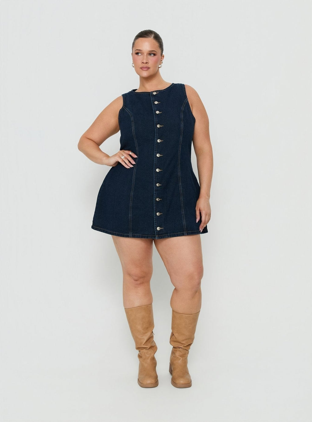 Yumiko Denim Romper Raw Denim Curve