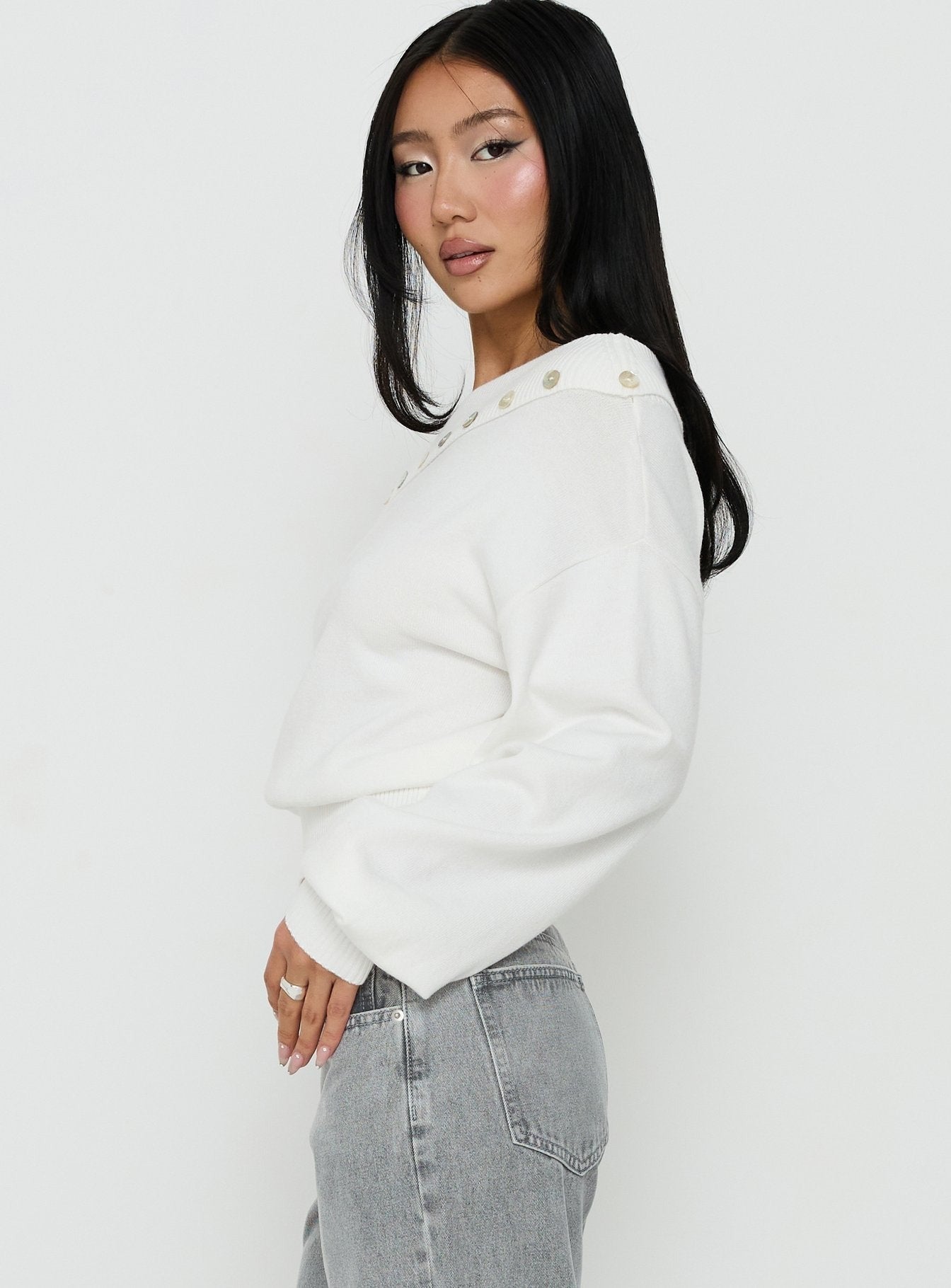 Kloud Off Shoulder Foldover Sweater White