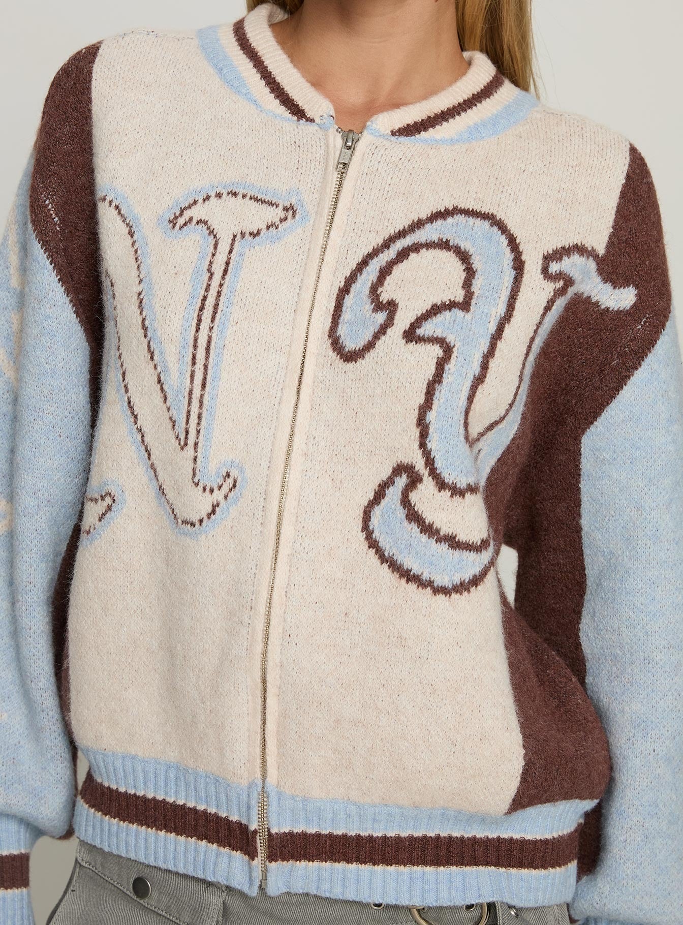 Brandyce Graphic Knit Jacket Blue / Chocolate