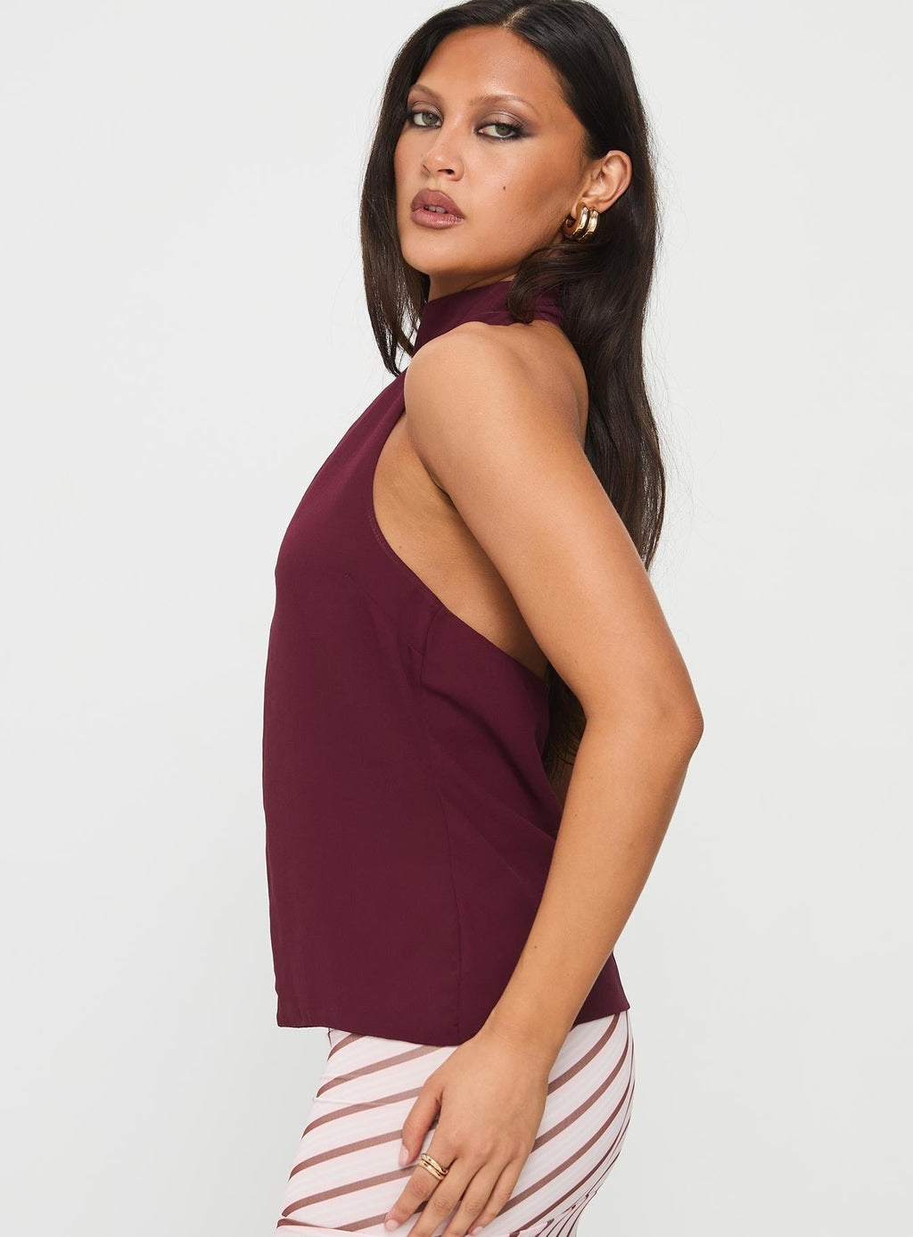 Rhevena Plunge Backless Top Wine
