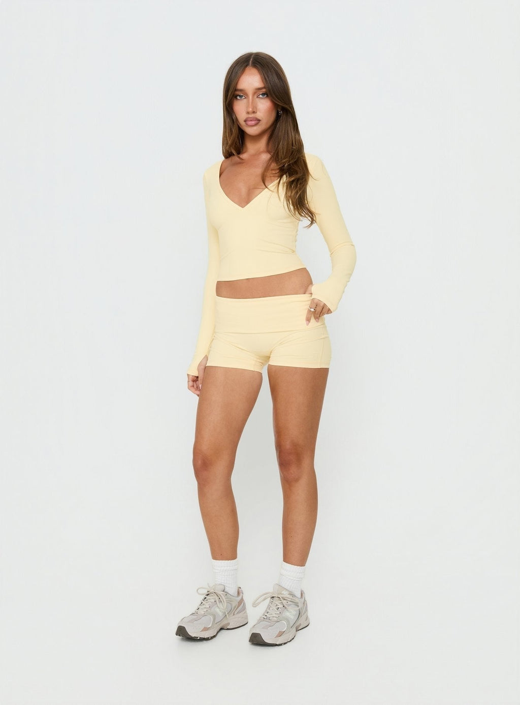 New Horizons Long Sleeve V Neck Top Butter Yellow