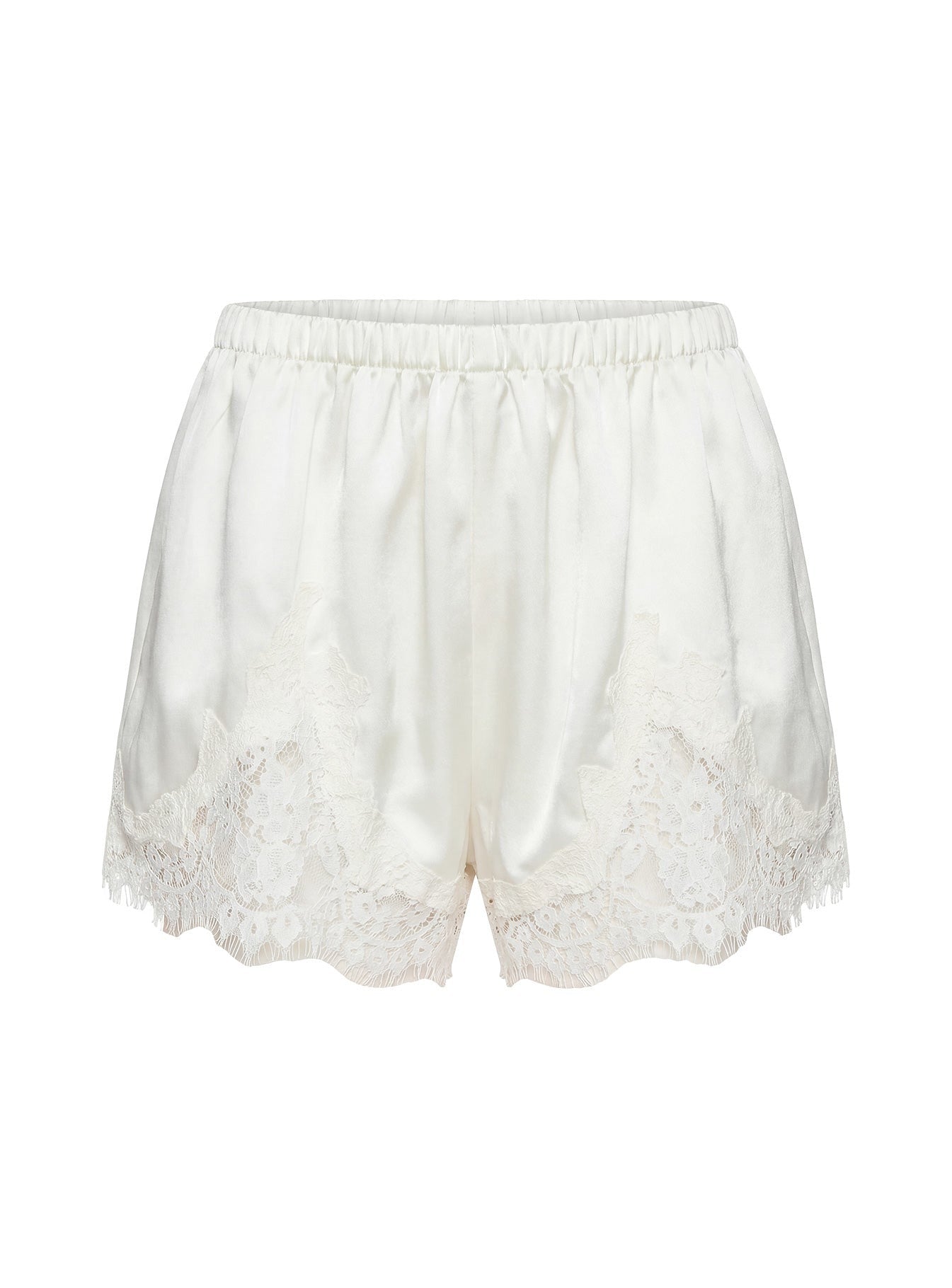 Parisse Satin Lace Trim Shorts Off White