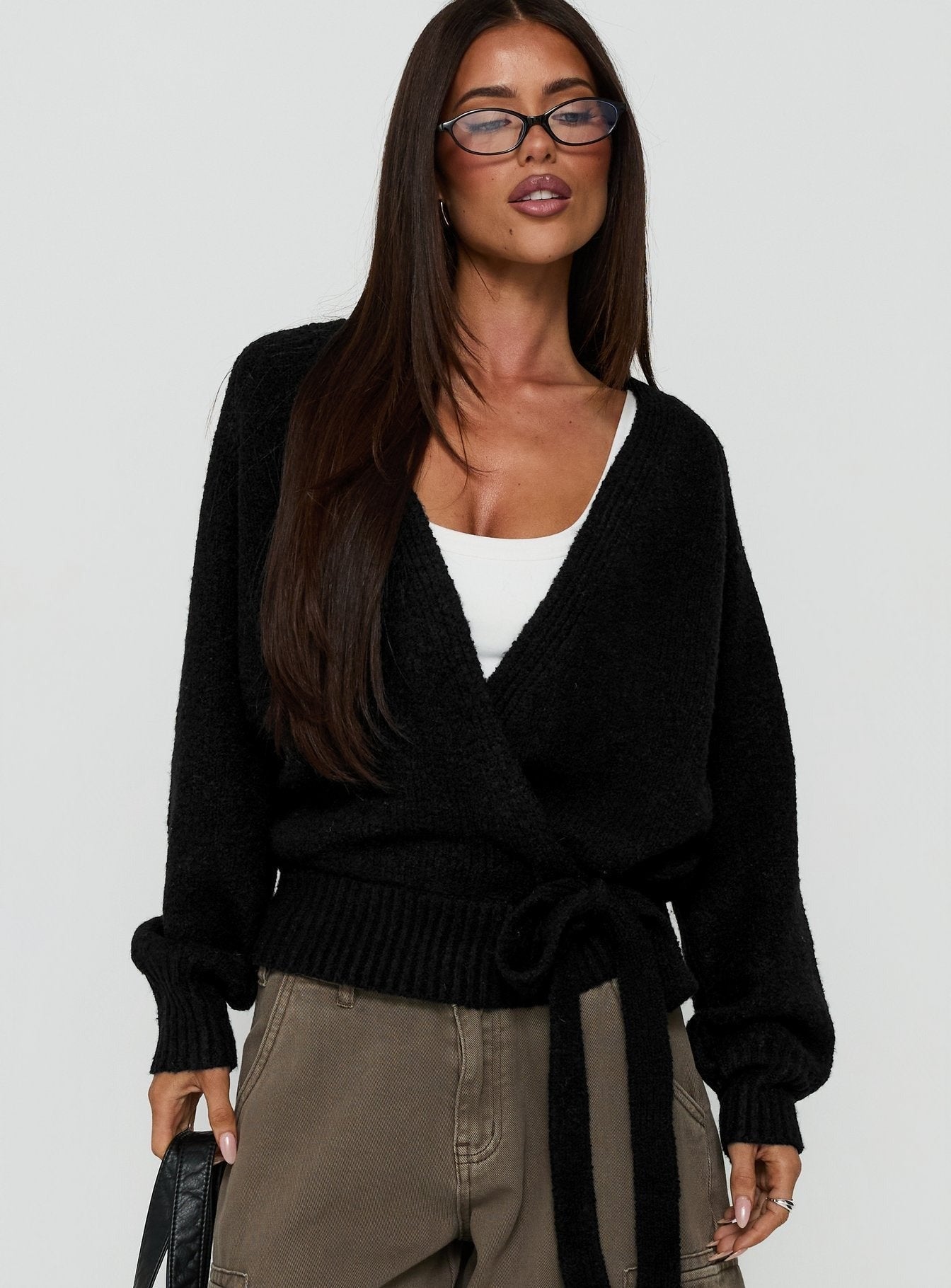 Daelan Wrap Knit Cardigan Black