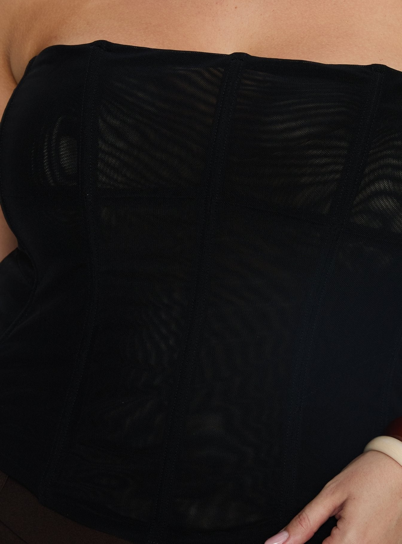 Oscuro Longline Mesh Corset Top Black Curve