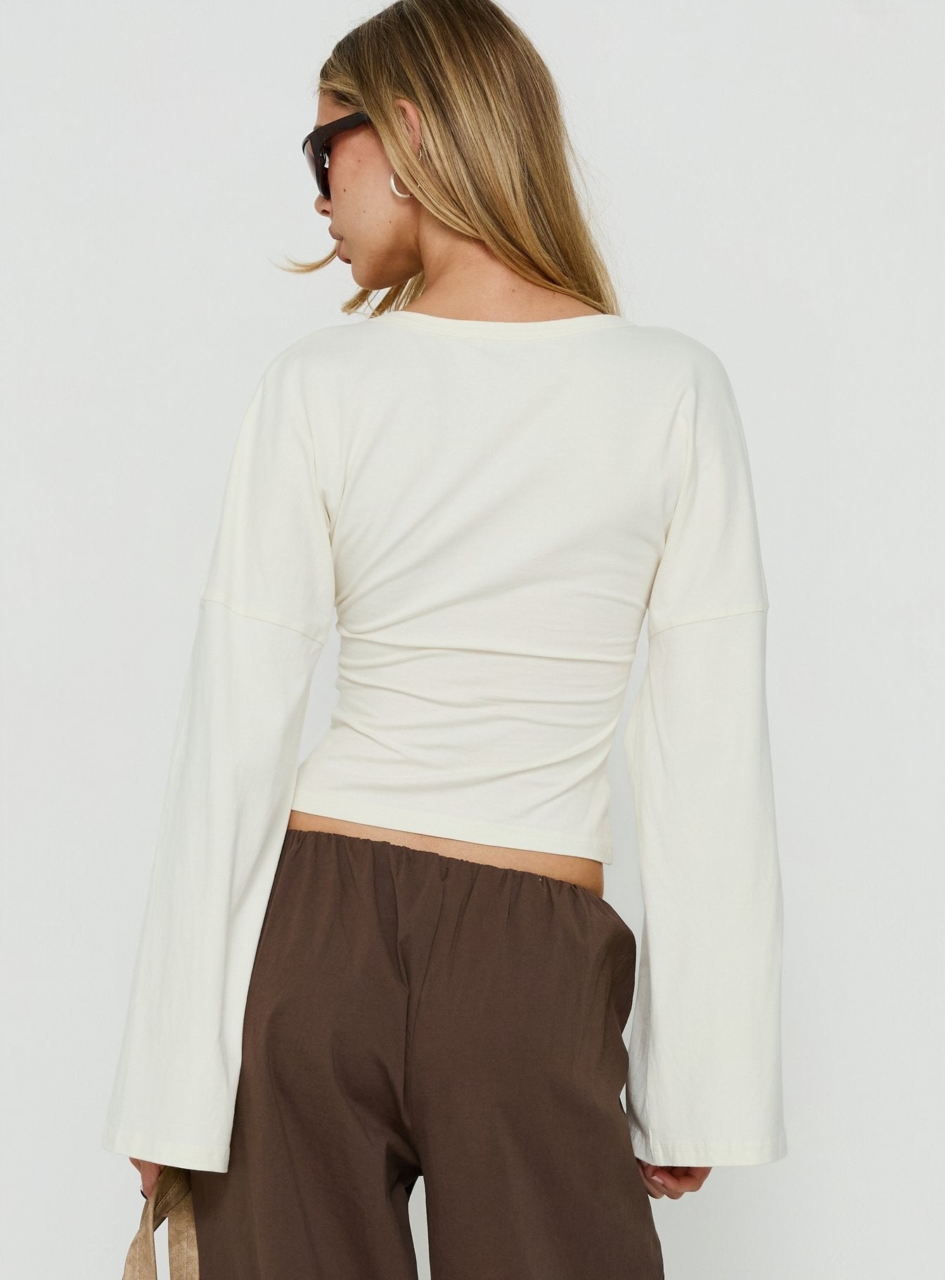 Dance With Shadows Batwing V Neck Long Sleeve Top Cream