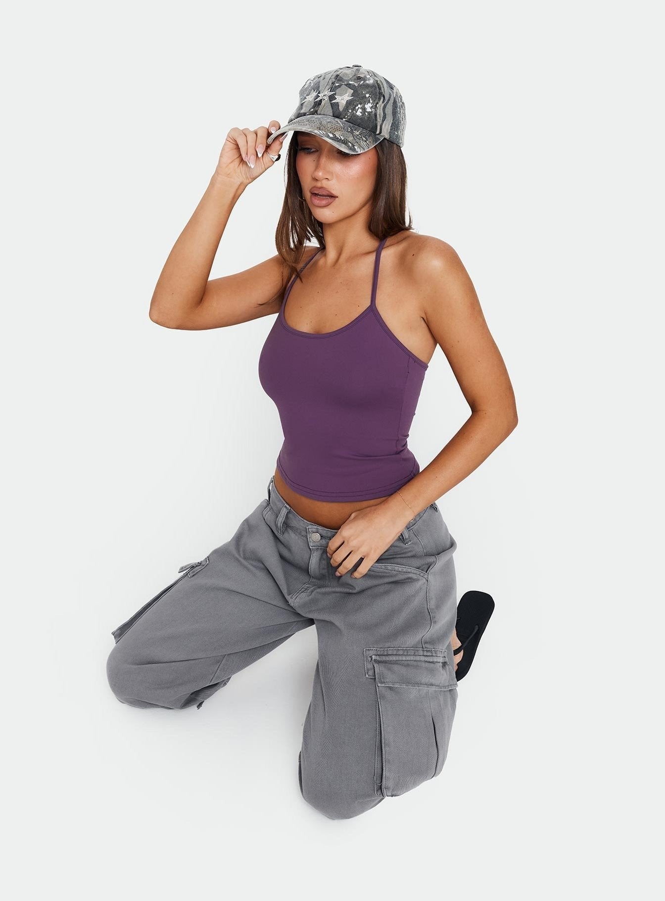 Daily Define Thin Strap Halter Tank Top Fresh Purple