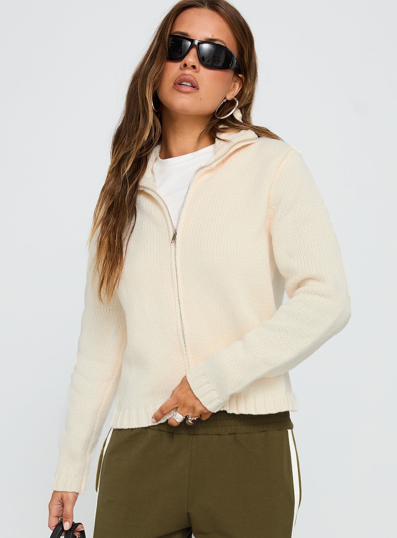 Epitome Zip Through Knit Sweater White