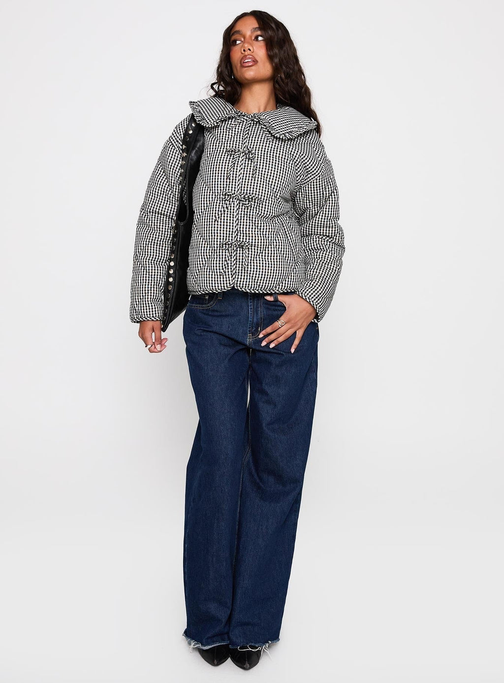 Best Asset Quilted Jacket Black / White Check
