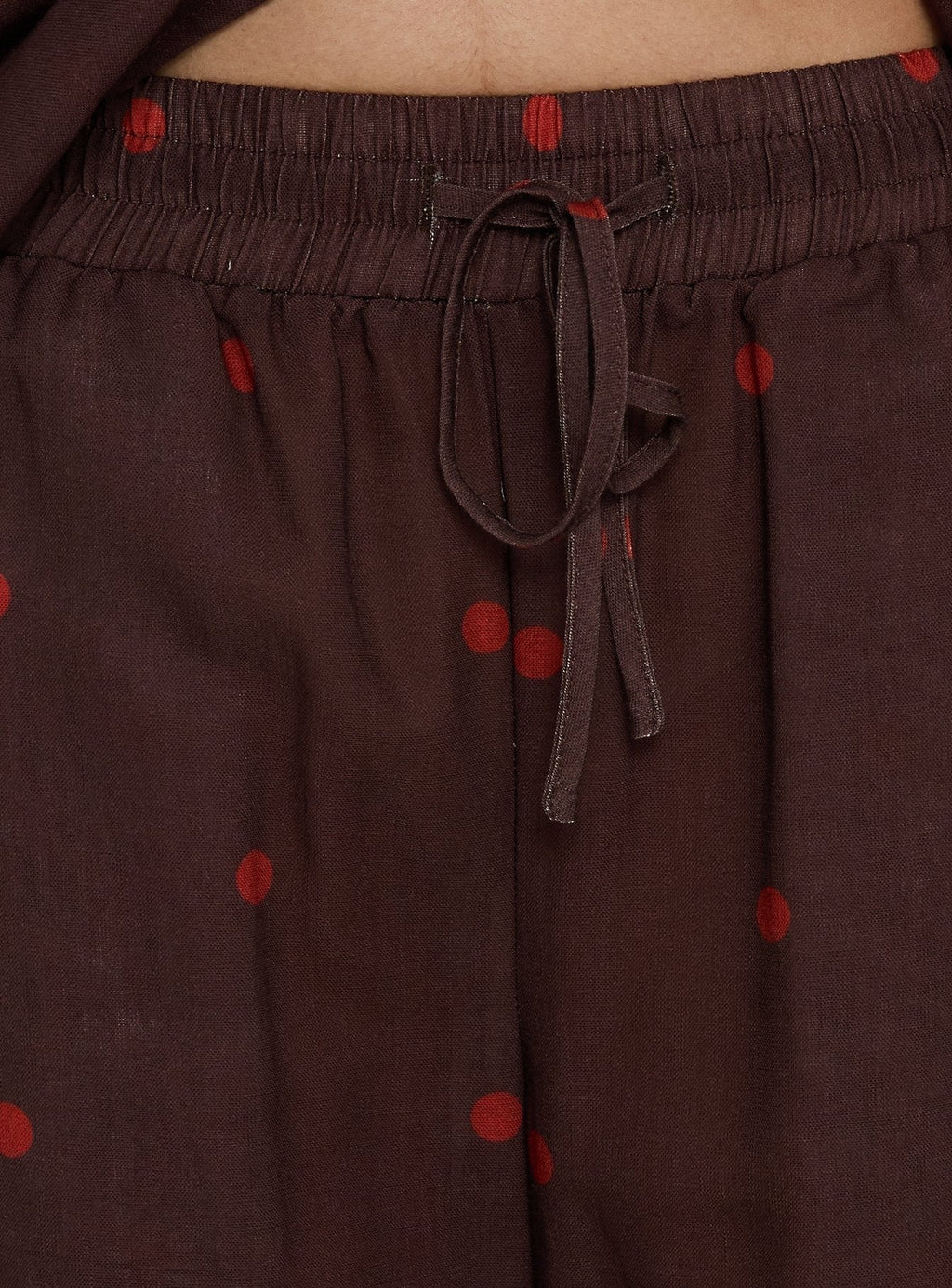 Bellara Tie Waist Pants Chocolate / Red Polka Dot
