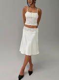 Evlin Lace Detail Satin Midi Skirt Cream