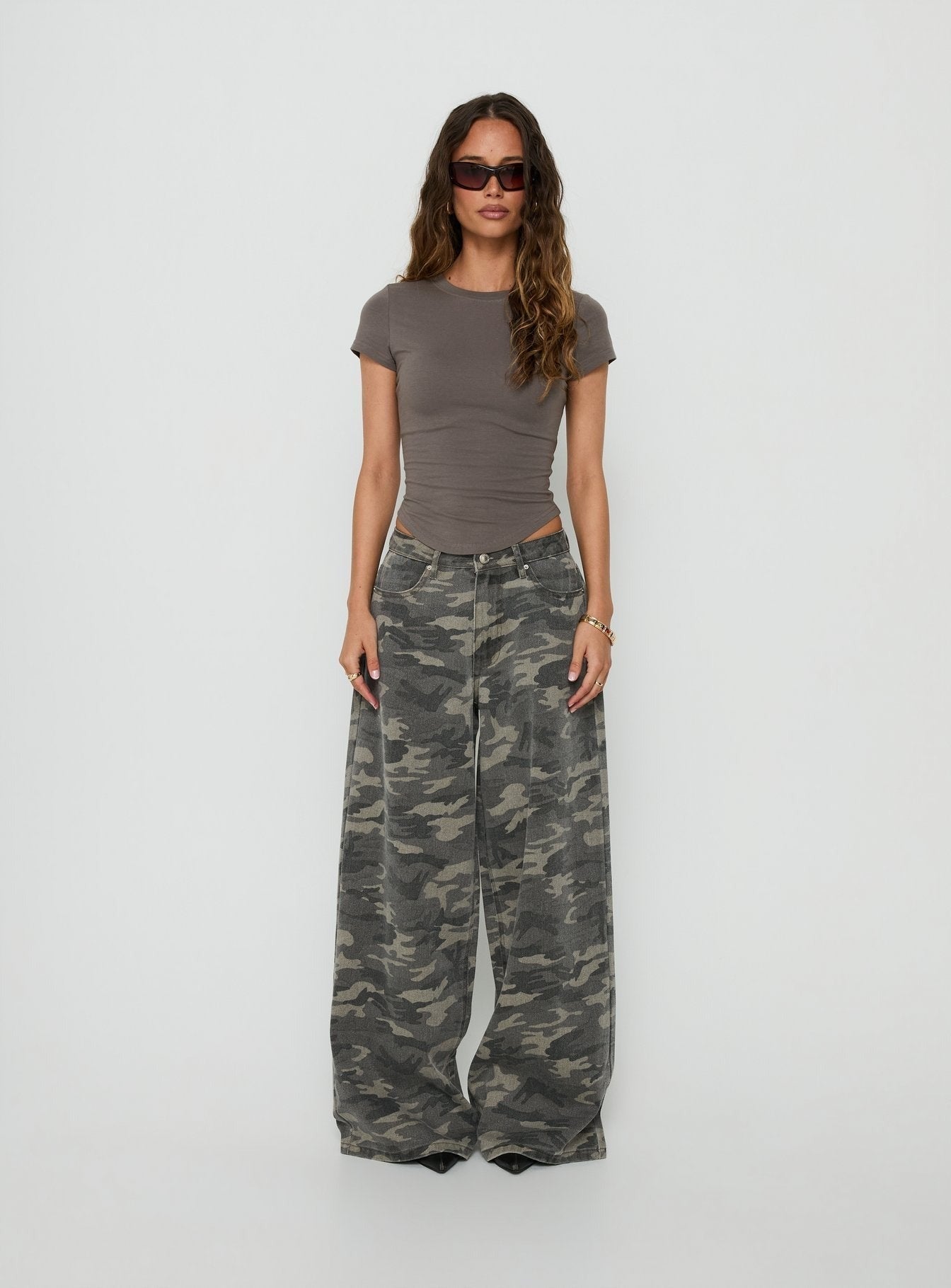 Naylor Mid Rise Wide Leg Jeans Camo