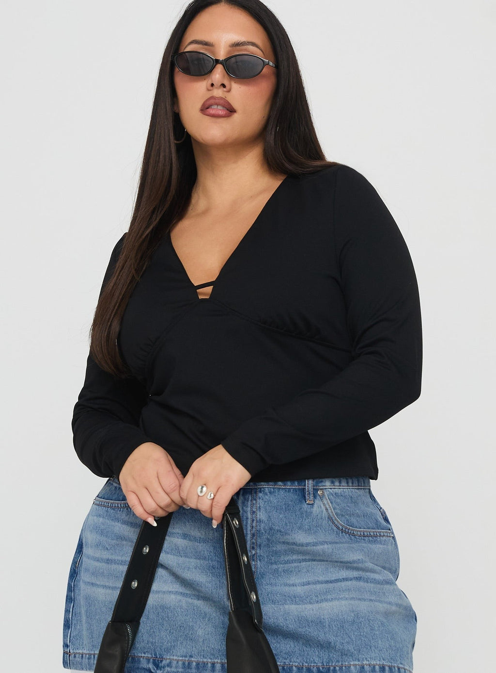 Sold On You Long Sleeve Top Black Curve