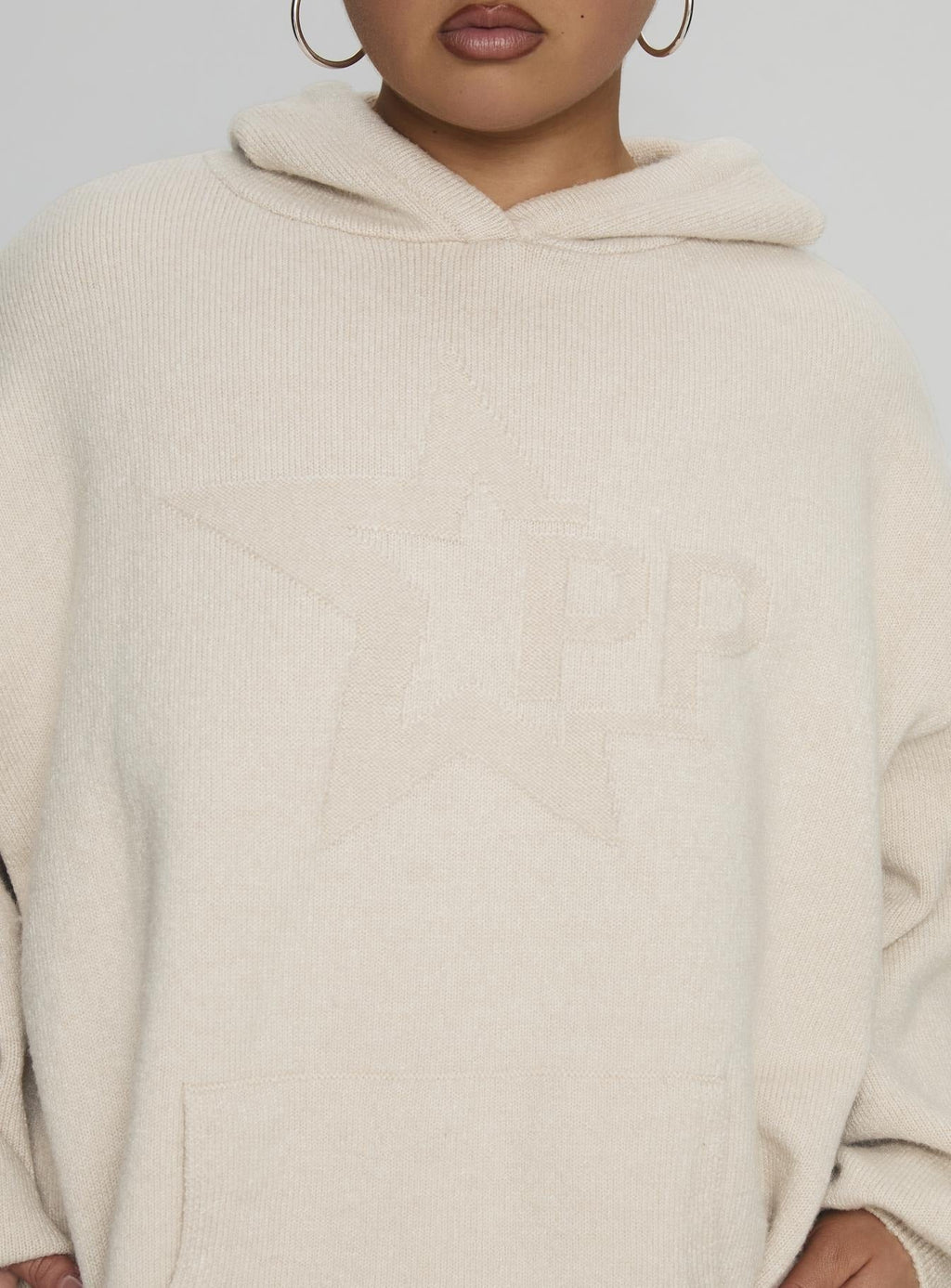 Princess Polly Knit Hoodie Beige Curve