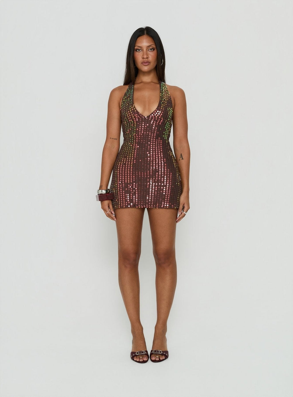 Codamo Mini Dress Dark Brown Shimmer