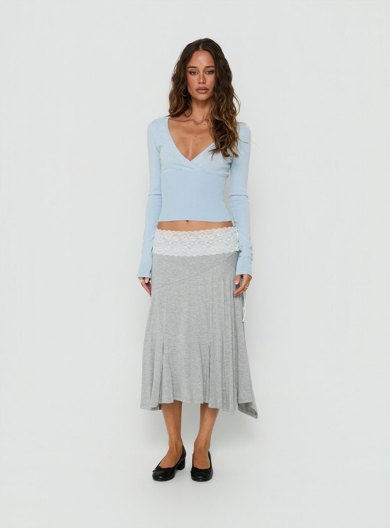 Yumie Long Sleeve Cross Front Top Ice Blue