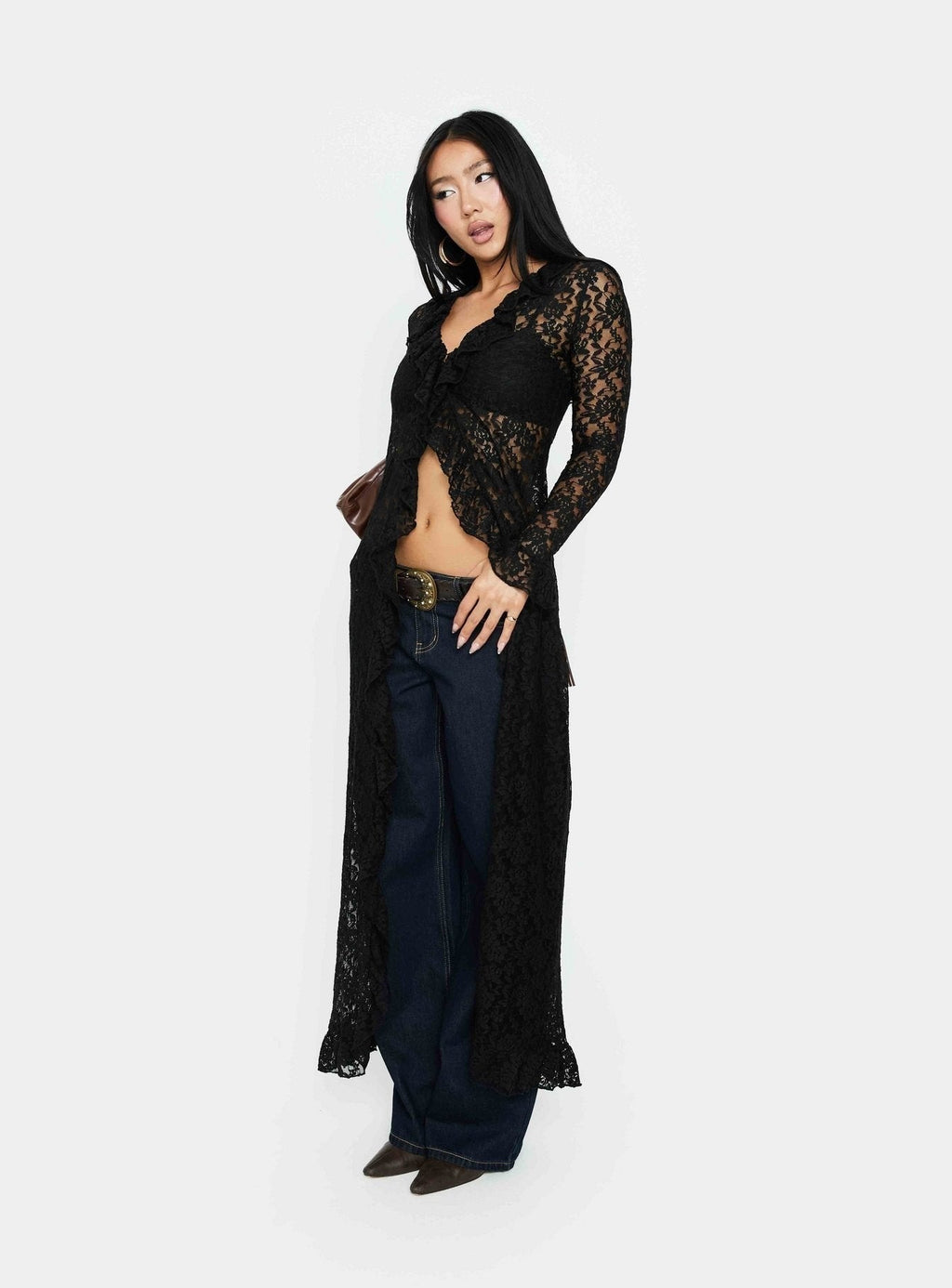 Long Nights Long Sleeve Lace Maxi Dress Noir