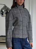 Cathrine Cinched High Neck Jacket Grey Plaid
