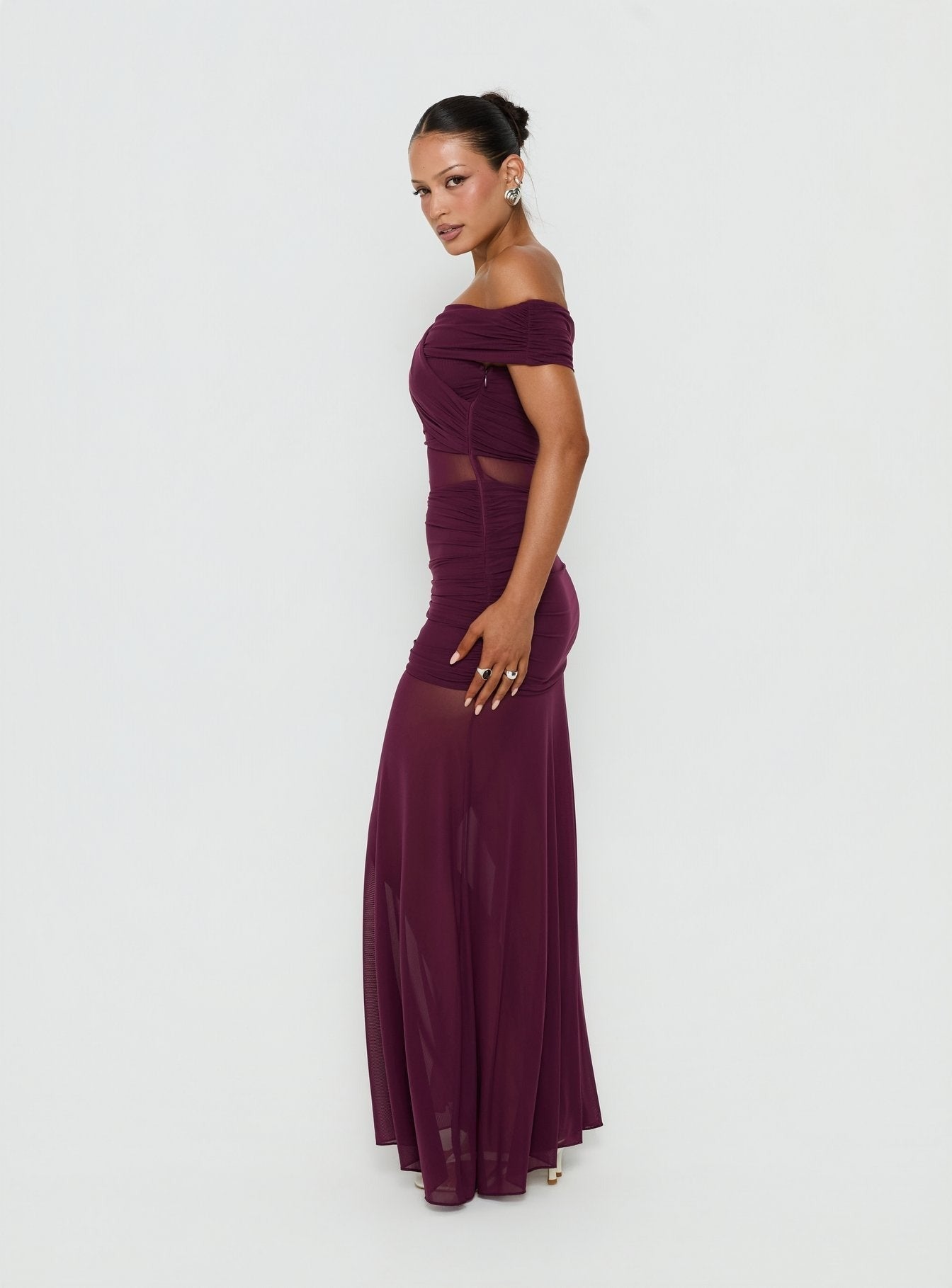 Loran Mesh Draped Maxi Dress Wine