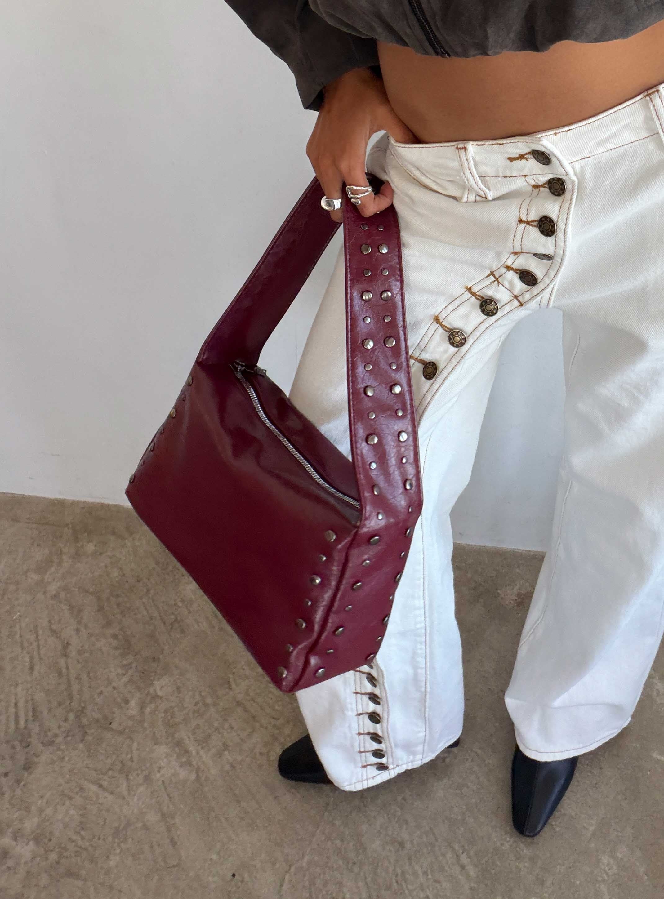 Kaiser Stud Detail Shoulder Bag Burgundy