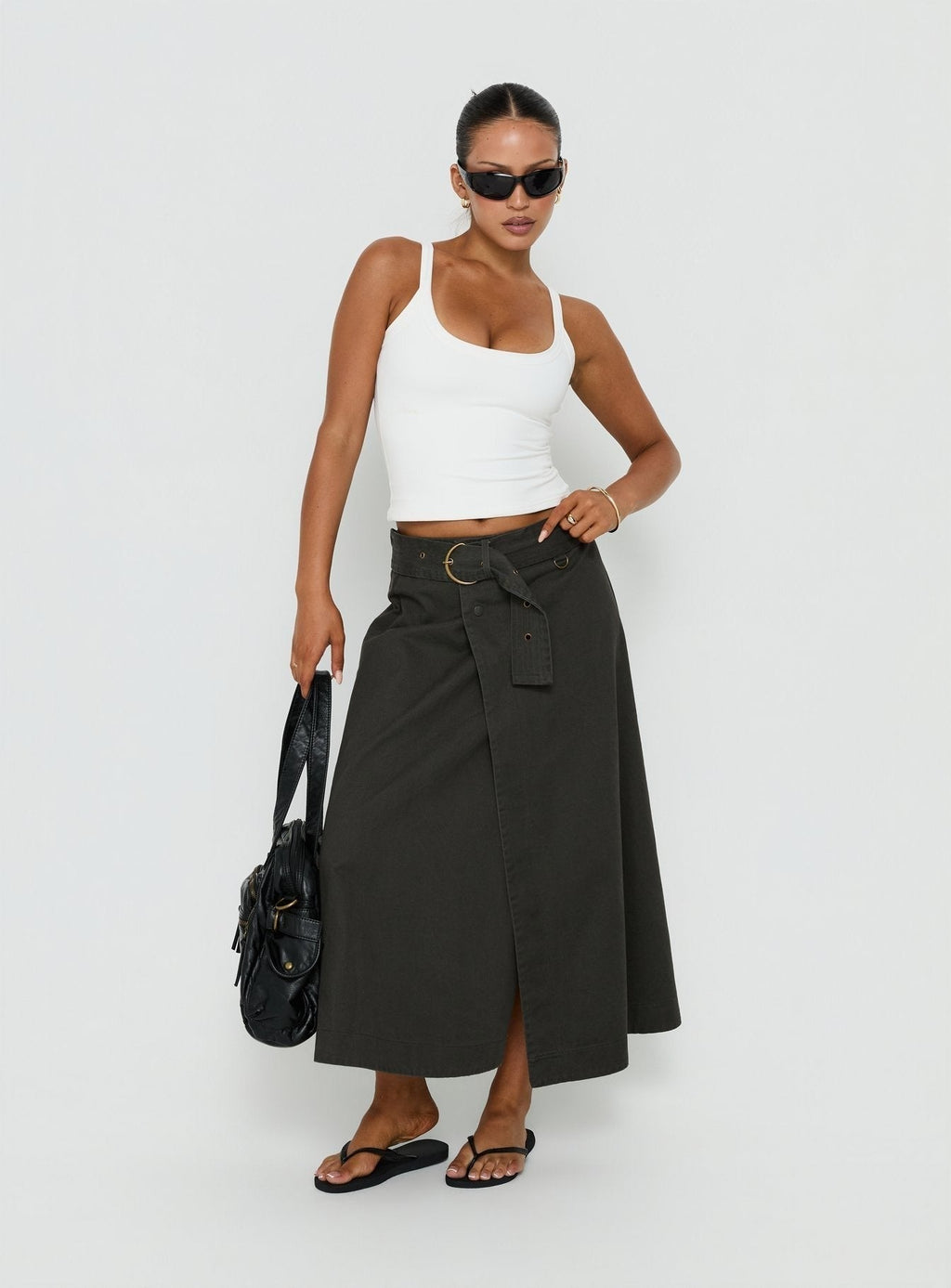 True Visions Belted Maxi Skirt Charcoal