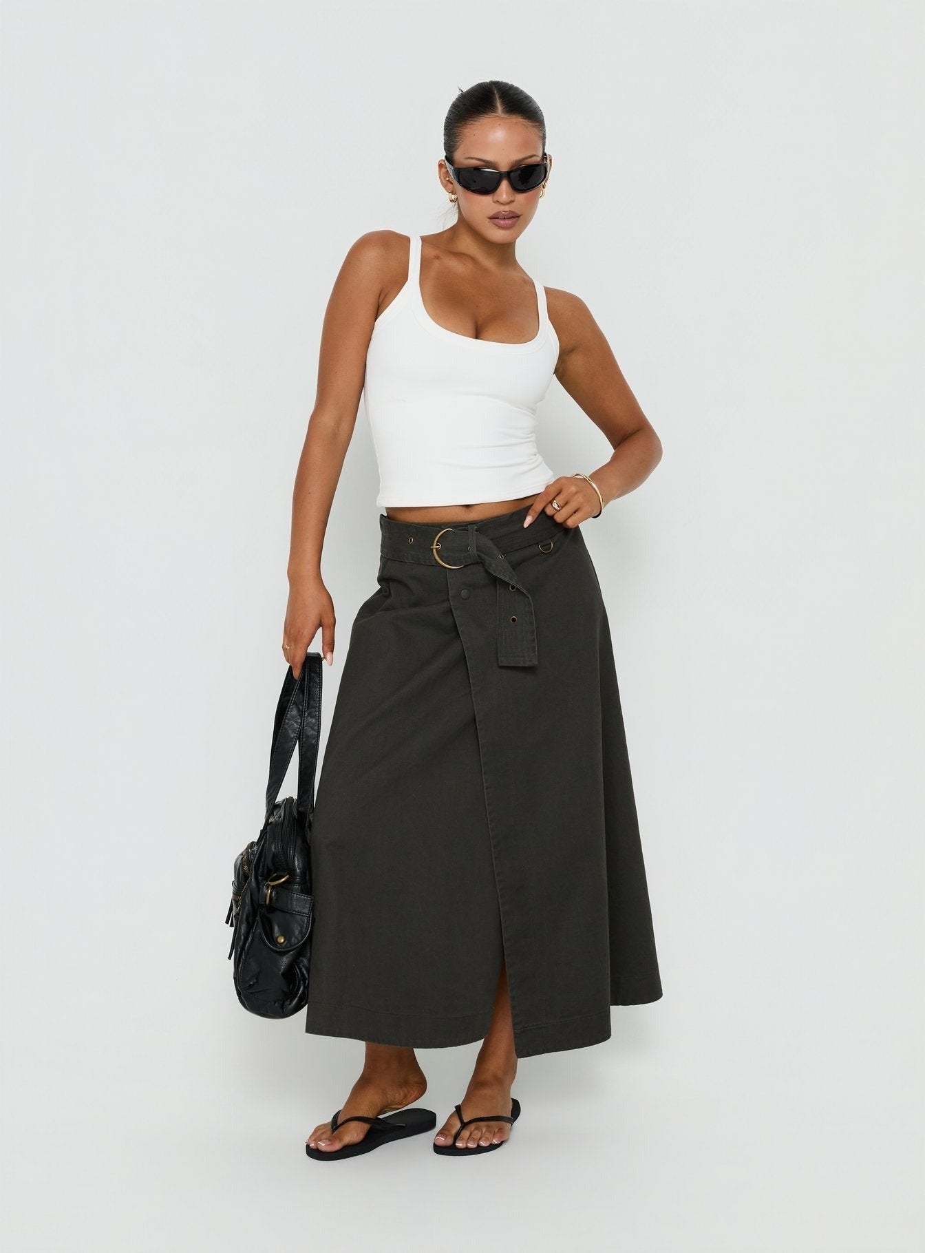 True Visions Belted Maxi Skirt Charcoal