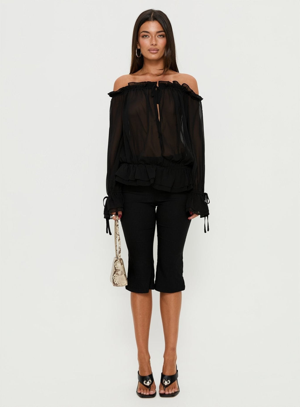 Madelina Frill Long Sleeve Top Black