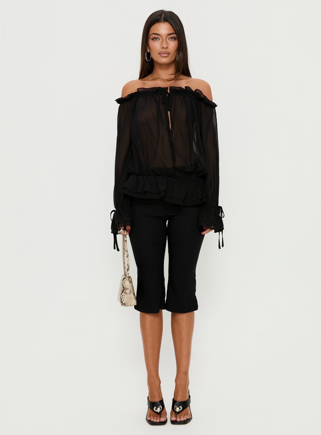 Madelina Frill Long Sleeve Top Black