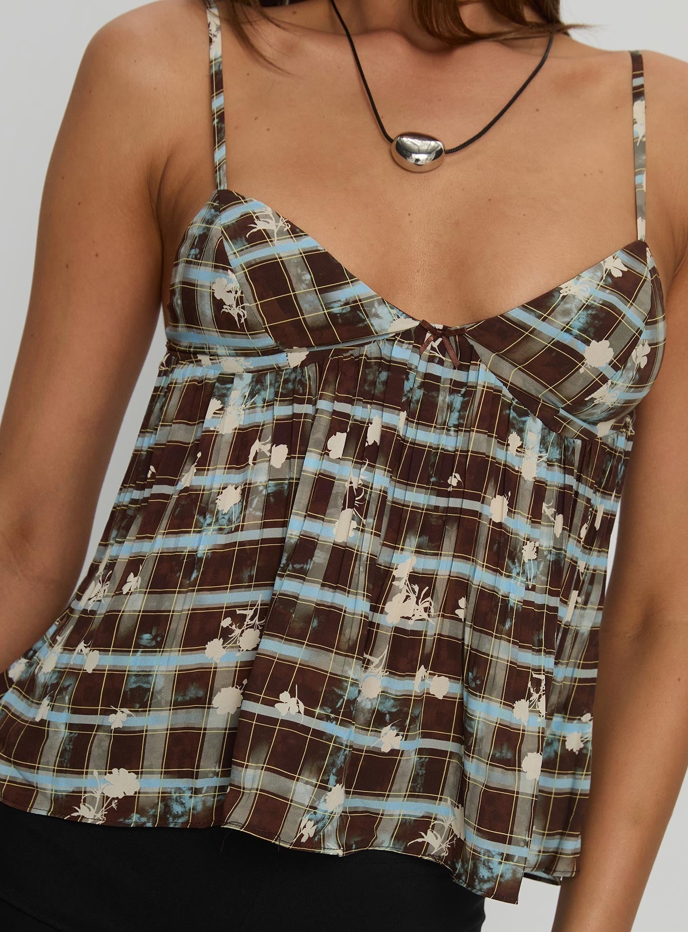 Zami Pleat Top Blue / Brown