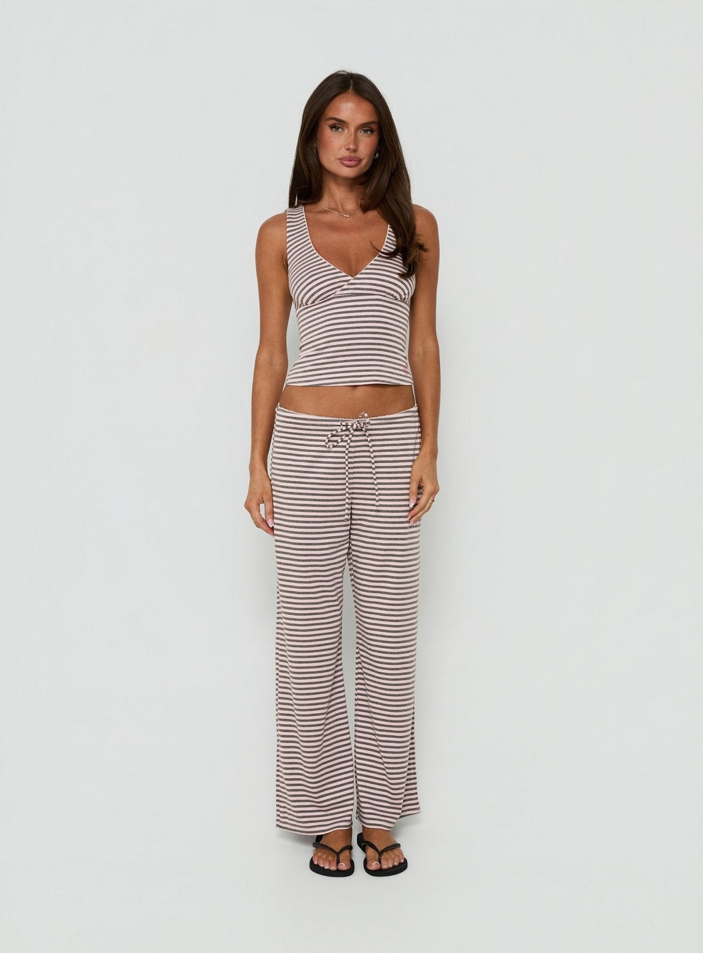 Allice Tie Waist Sleep Pants Pink / Grey Stripe
