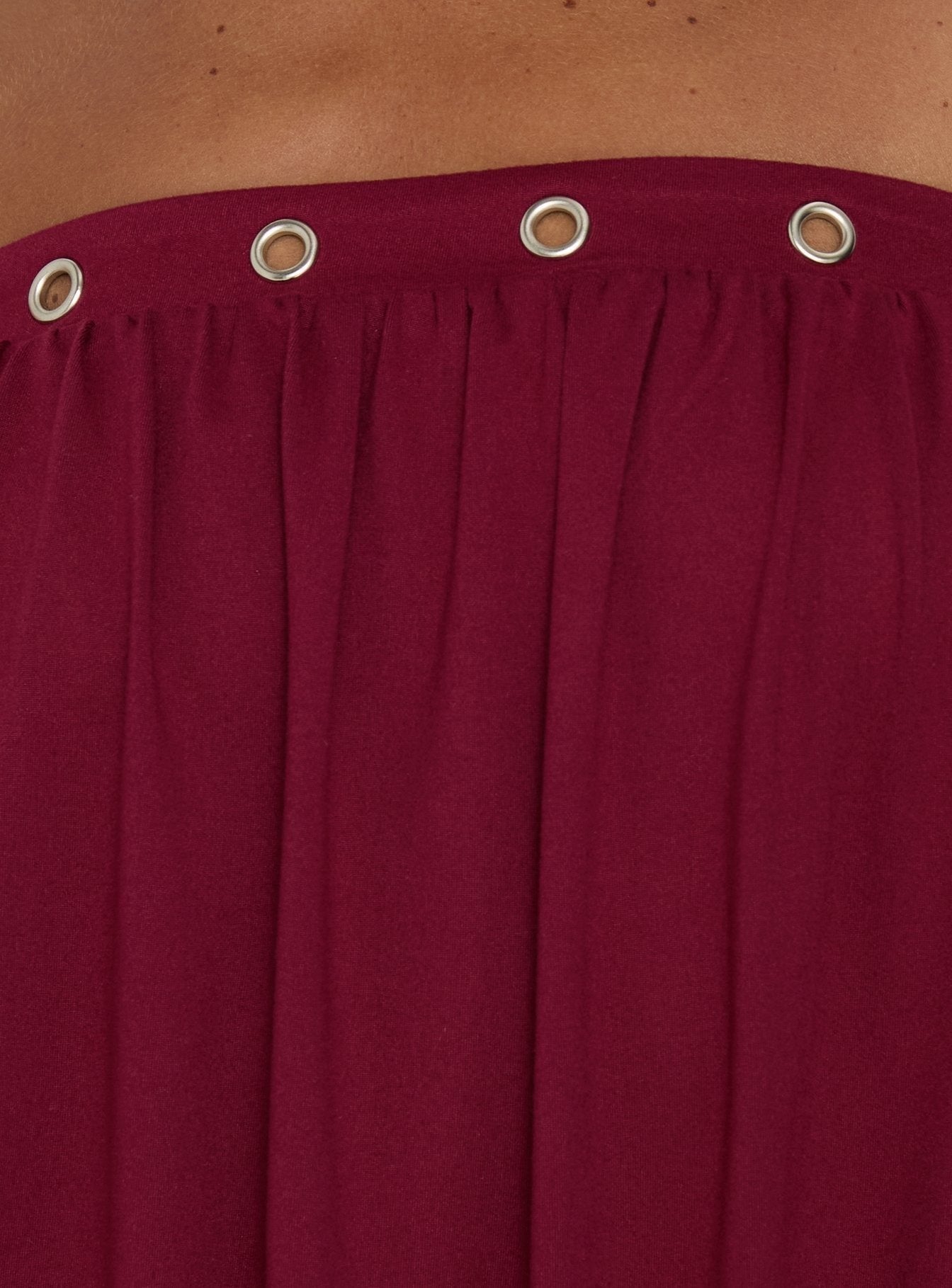 Lenika Eyelet Strapless Mini Dress Burgundy