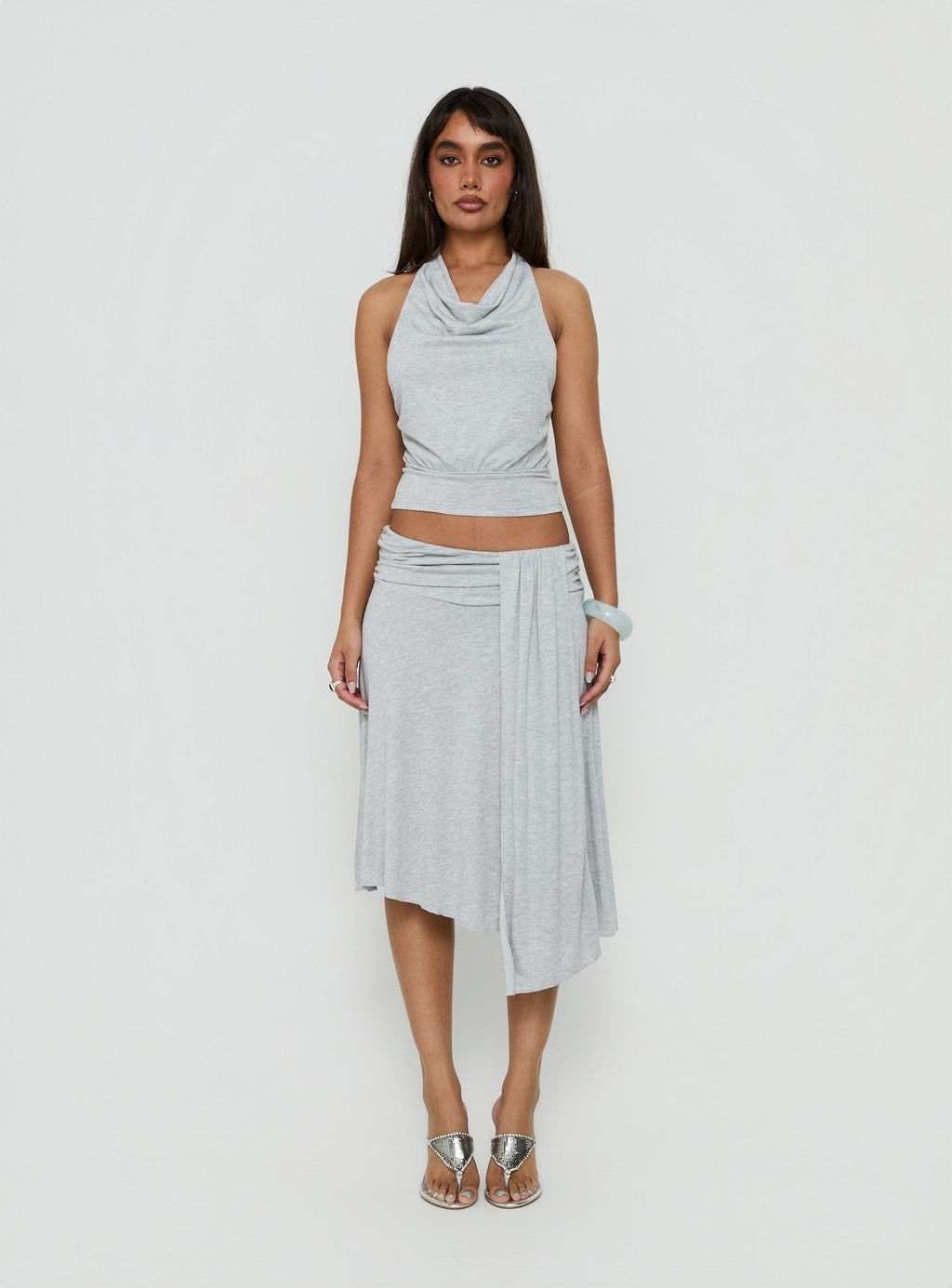 Adreana Halter Jersey Top Grey Marle