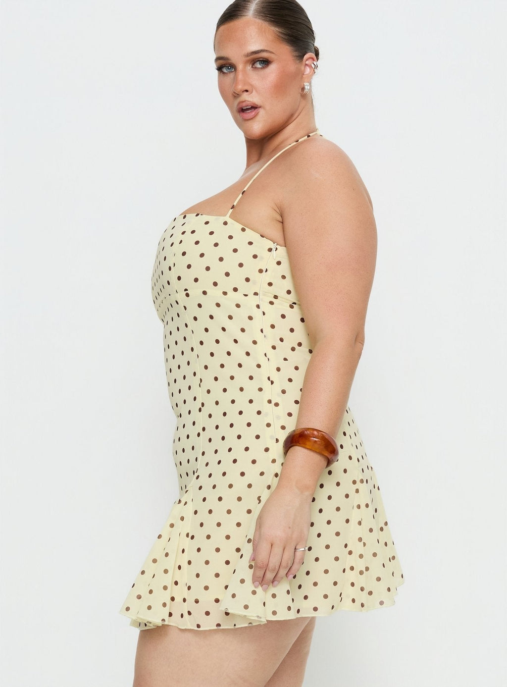 Delamere Mini Dress Yellow / Brown Polka Curve