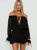 Felicita Off Shoulder Long Sleeve Chiffon Mini Dress Black