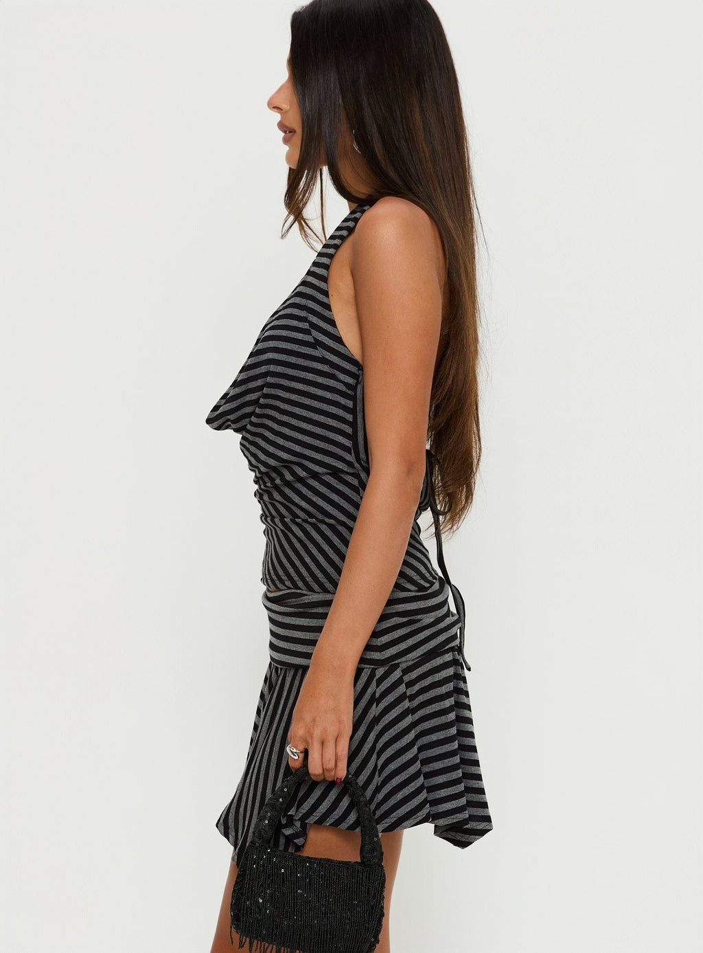 Dyana Asymmetrical Skort Grey / Black Stripe