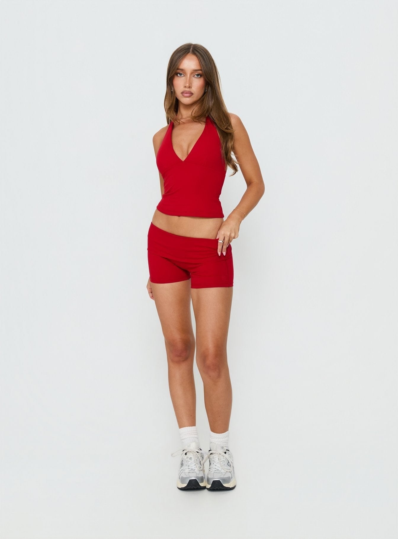 Habitual Active Longline Plunge Neck Tank Top Red
