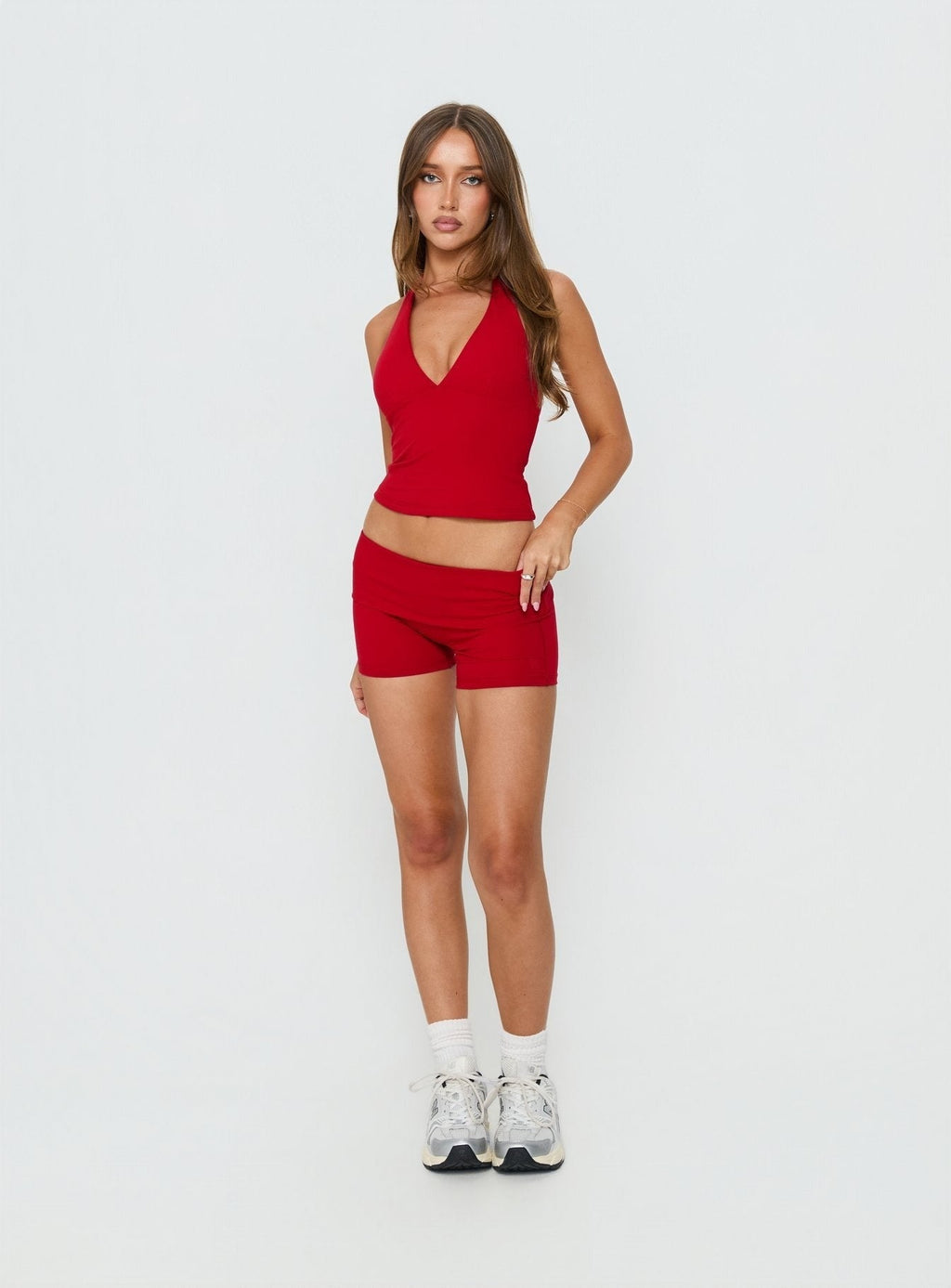 Habitual Active Longline Plunge Neck Tank Top Red