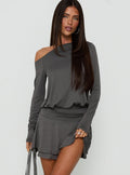 Alyma Tie Back Off Shoulder Mini Dress Charcoal