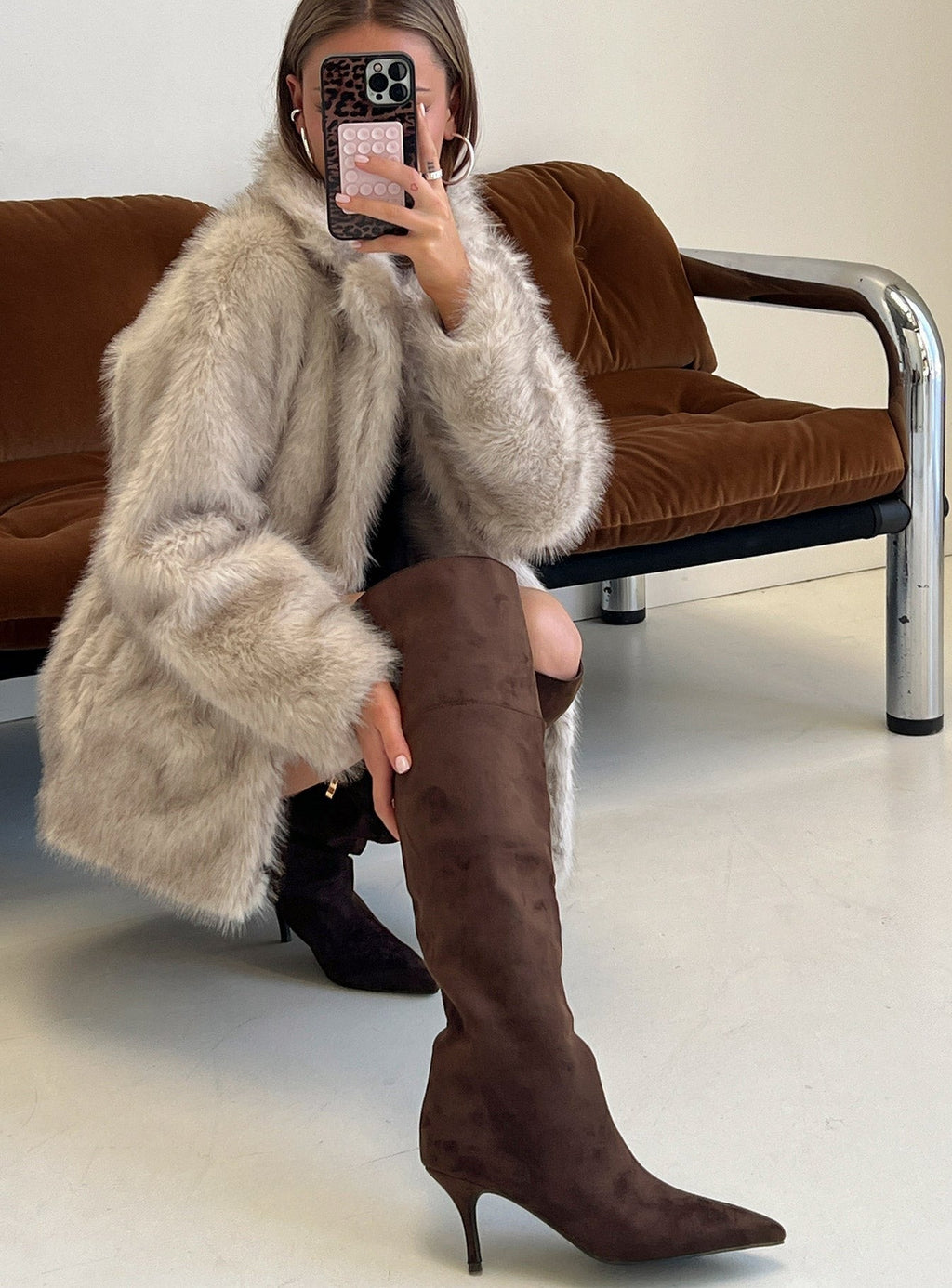 Billini Zamari Faux Suede Knee High Boots Cocoa