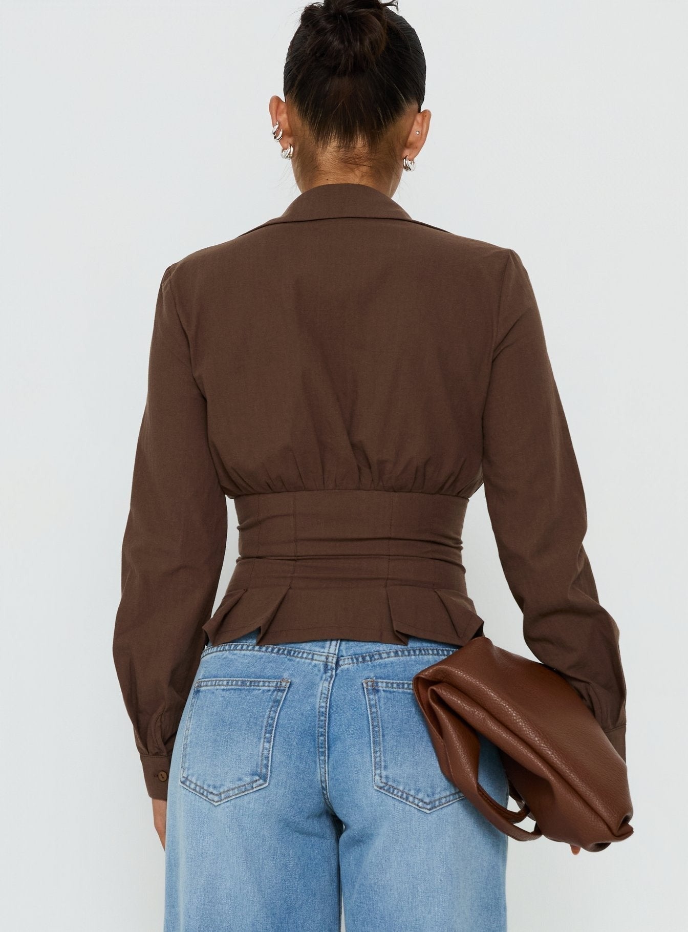 Kiyra Cinched Long Sleeve Shirt Brown