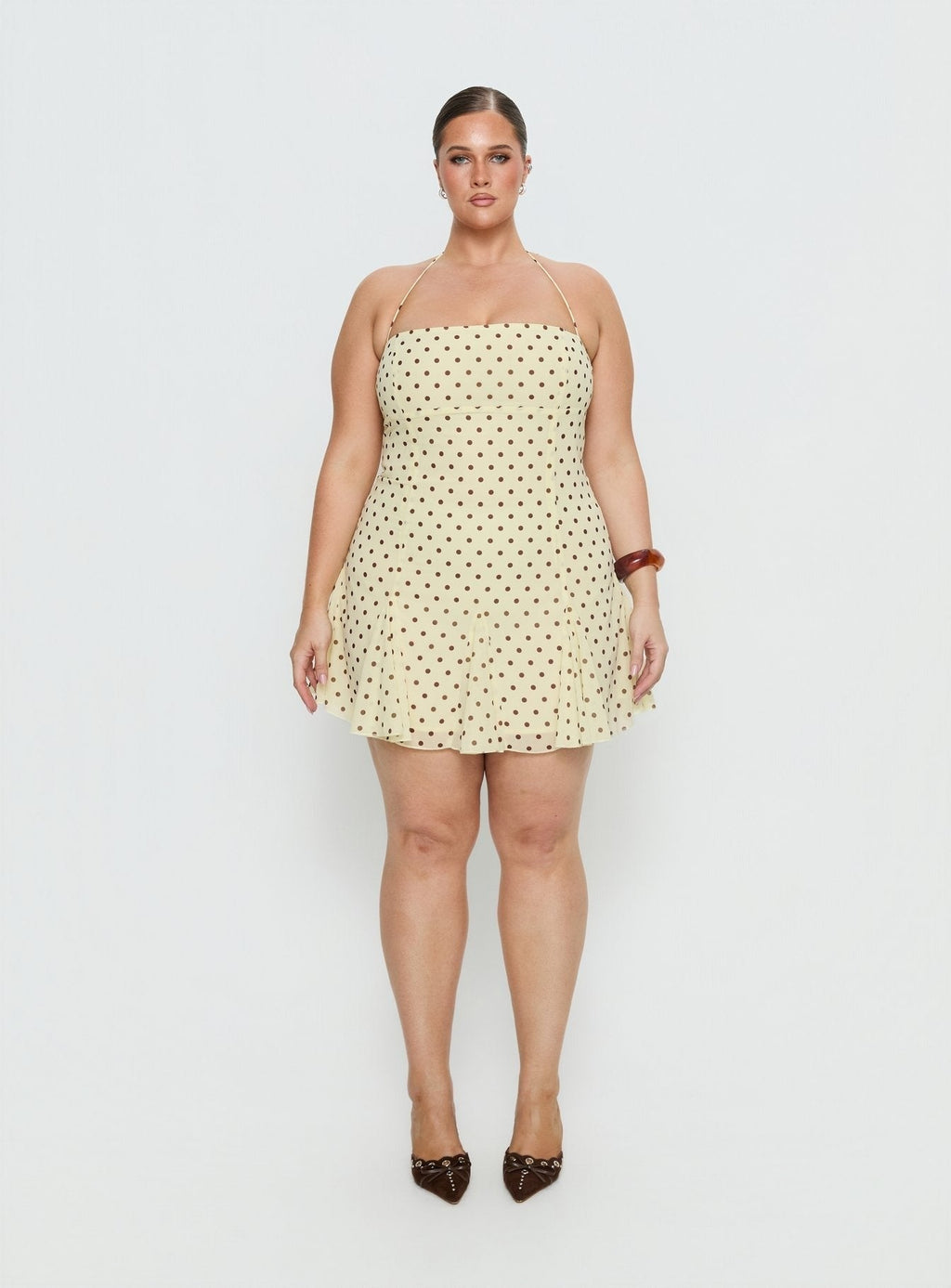 Delamere Mini Dress Yellow / Brown Polka Curve