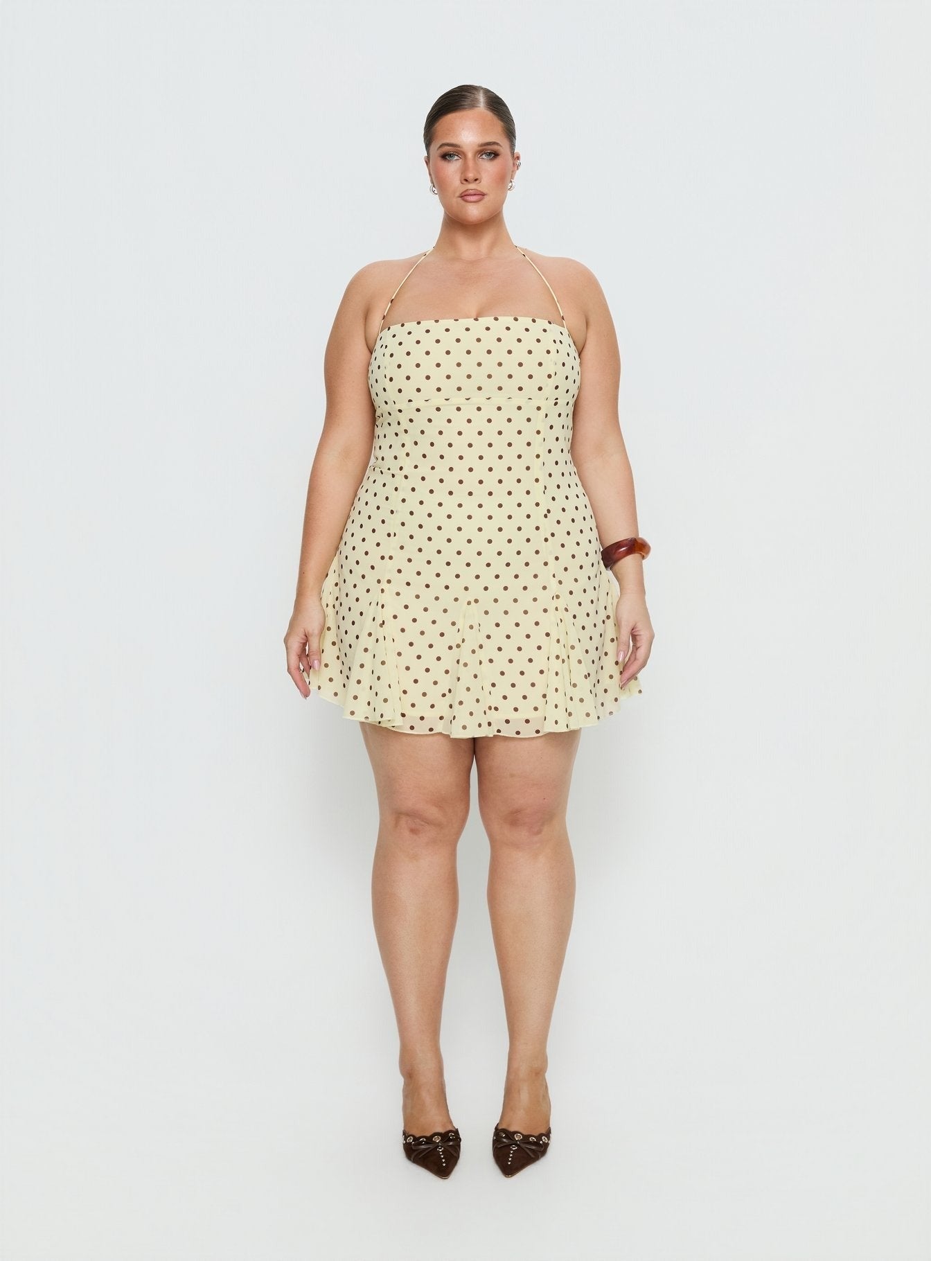 Delamere Mini Dress Yellow / Brown Polka Curve