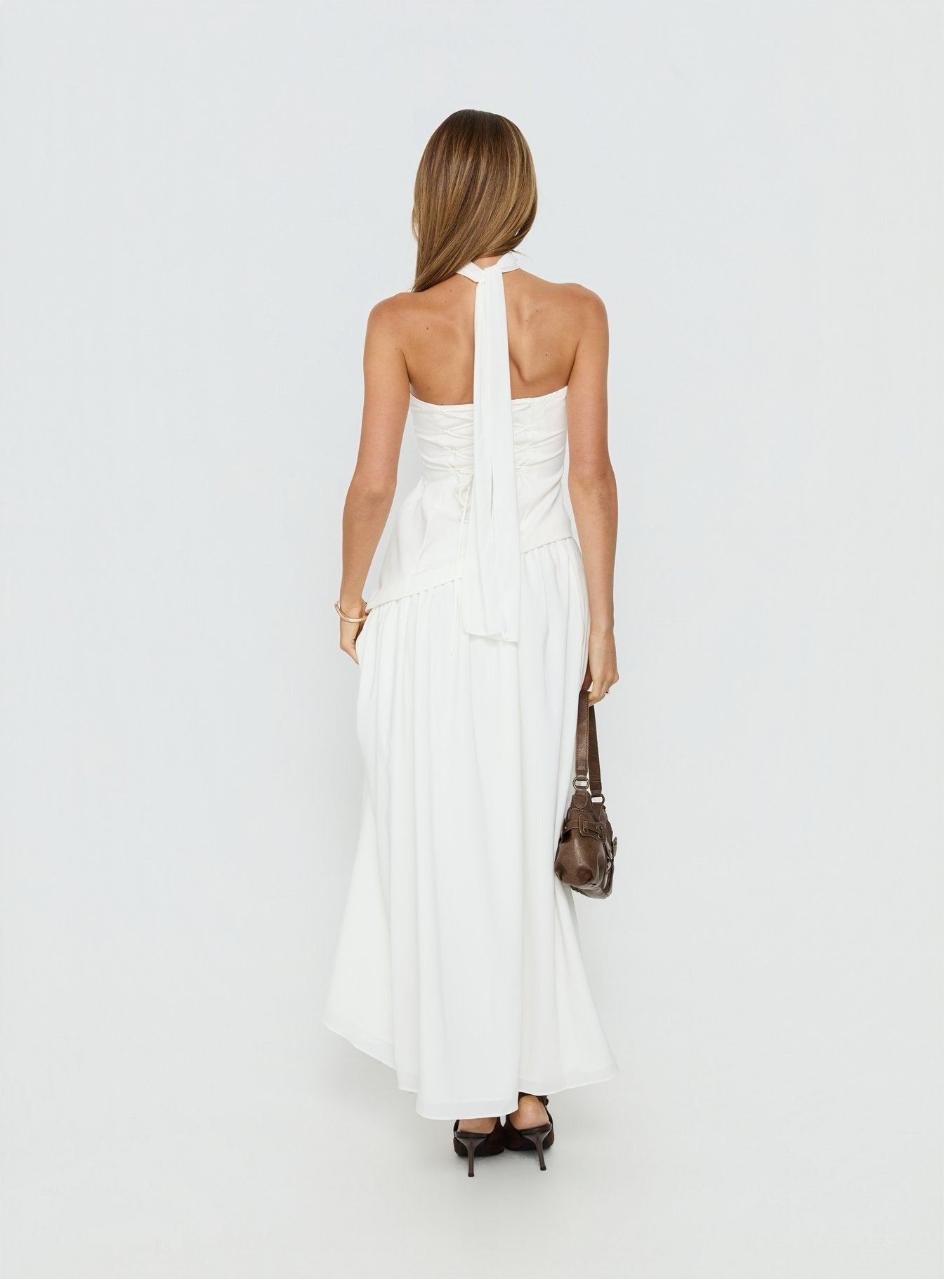Odela Strapless Scarf Drop Waist Maxi Dress White