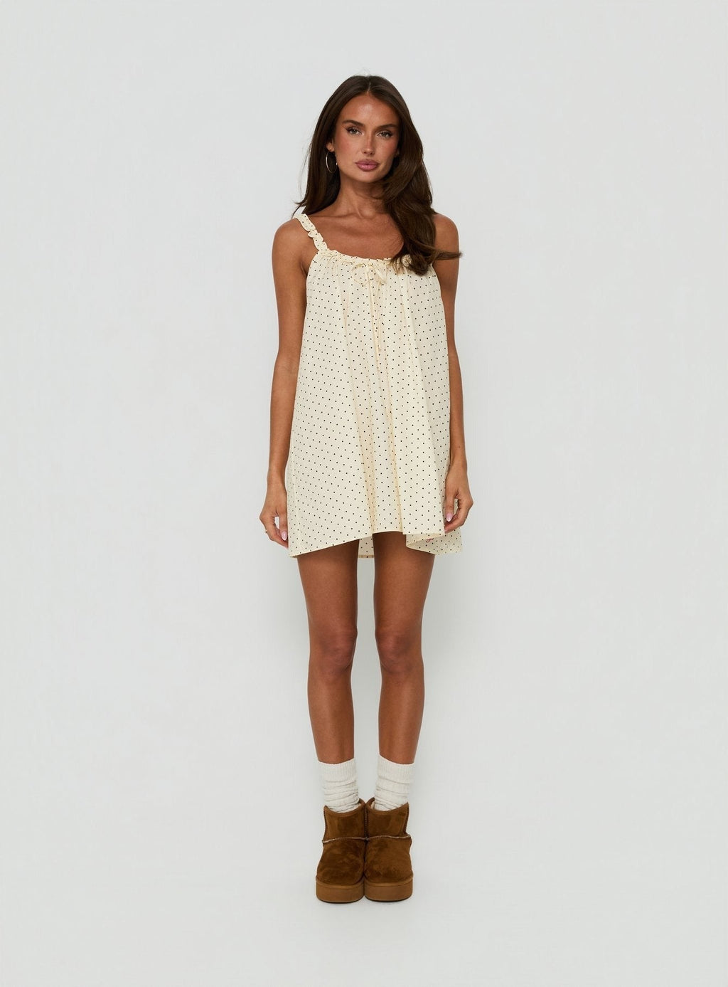Nattalie Babydoll Sleep Mini Dress Cream Polka Dot