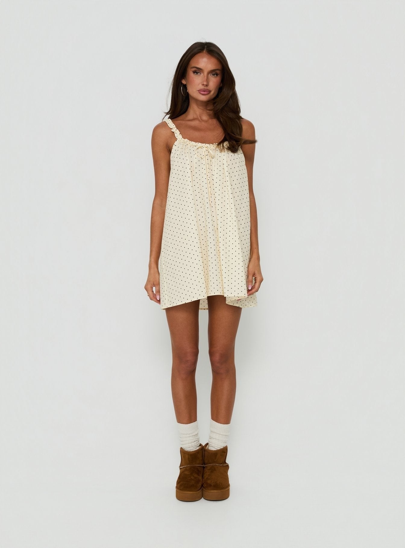 Nattalie Babydoll Sleep Mini Dress Cream Polka Dot