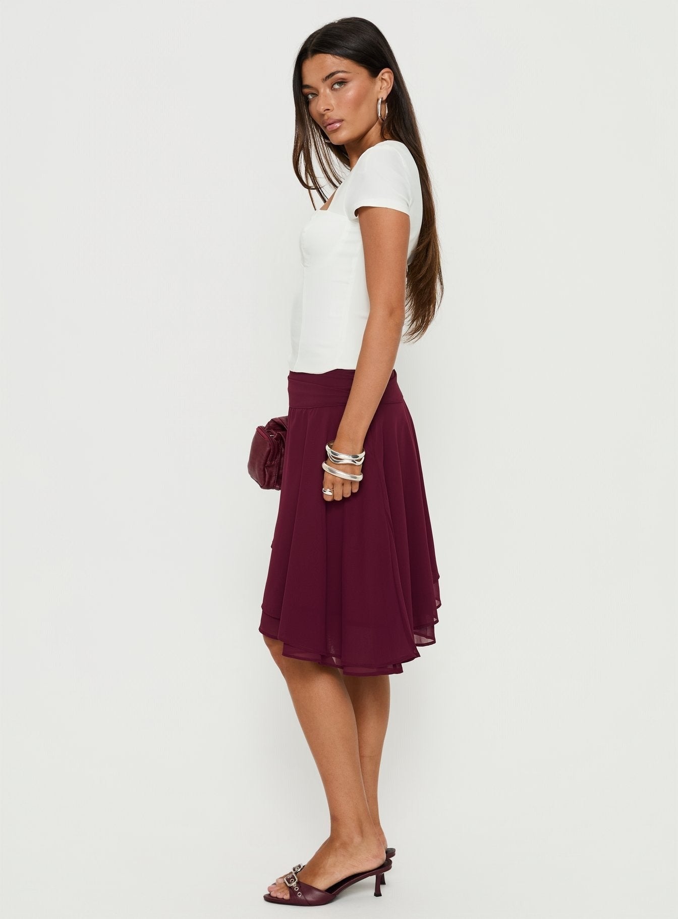Evanescence Asymmetrical Midi Skirt Cherry