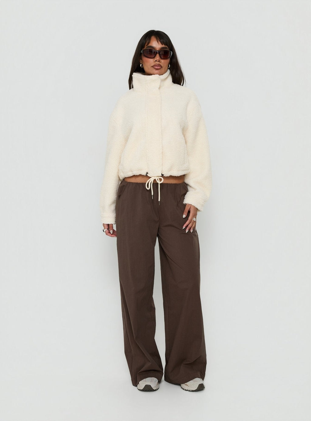 Clora Funnel Neck Sherpa Jacket Cream
