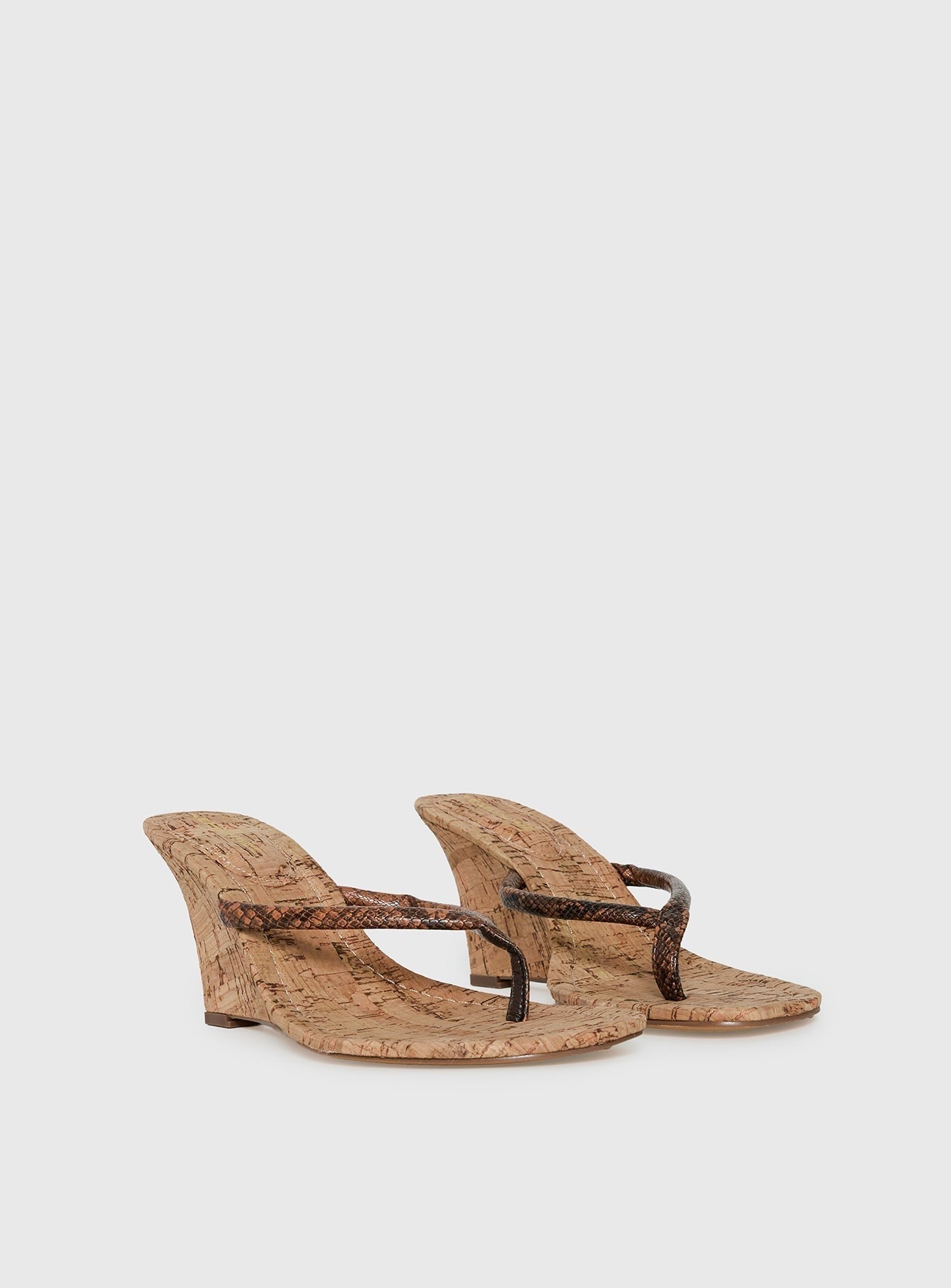 Fluke Cork Wedge Thong Heels Chocolate