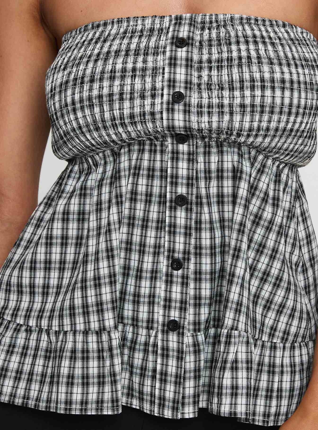 Hestia Strapless Frill Top Black Check